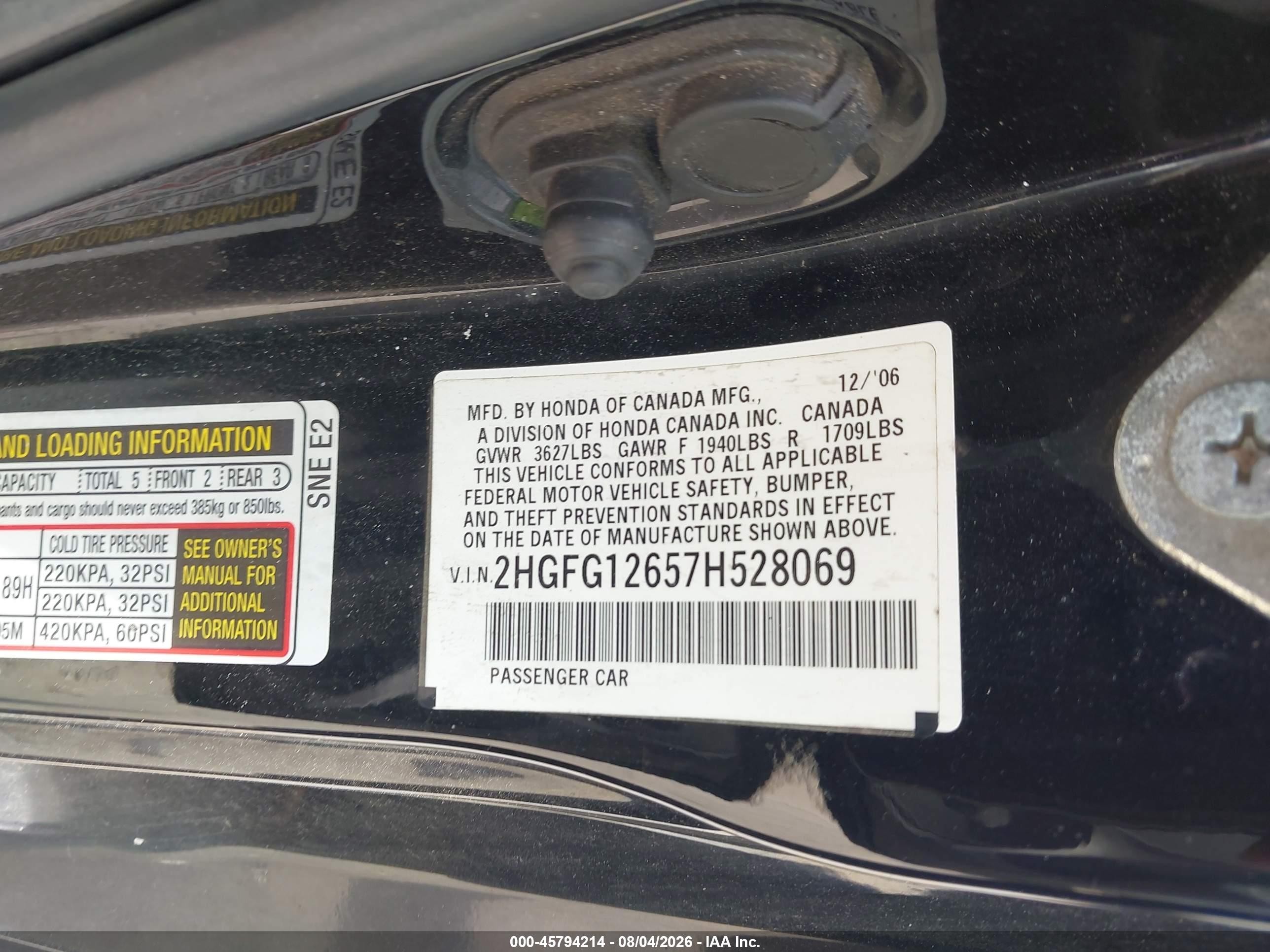 2007 Honda Civic Lx Blue vin: 2HGFG12657H528069