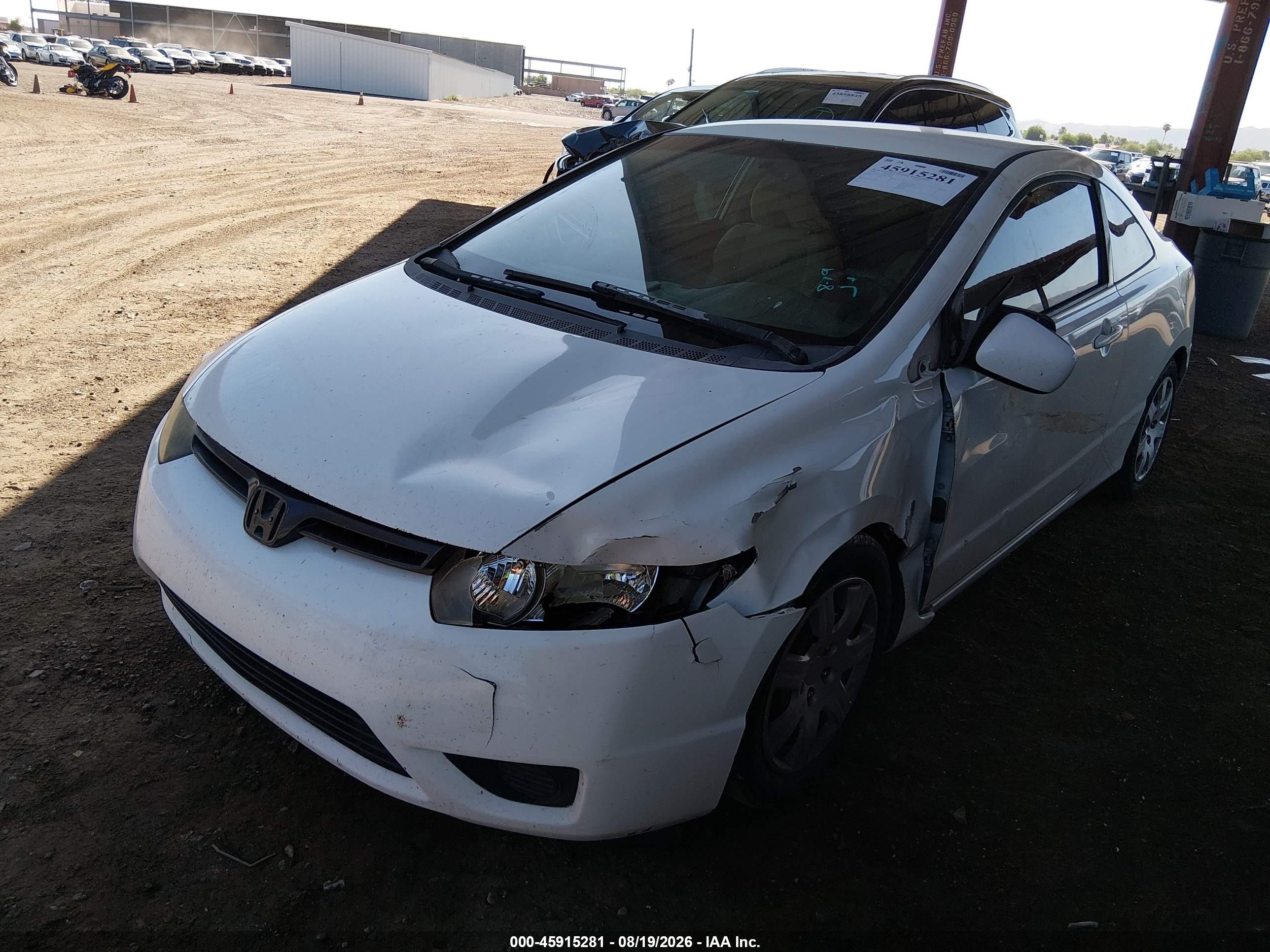 2008 Honda Civic Lx White vin: 2HGFG12658H557377