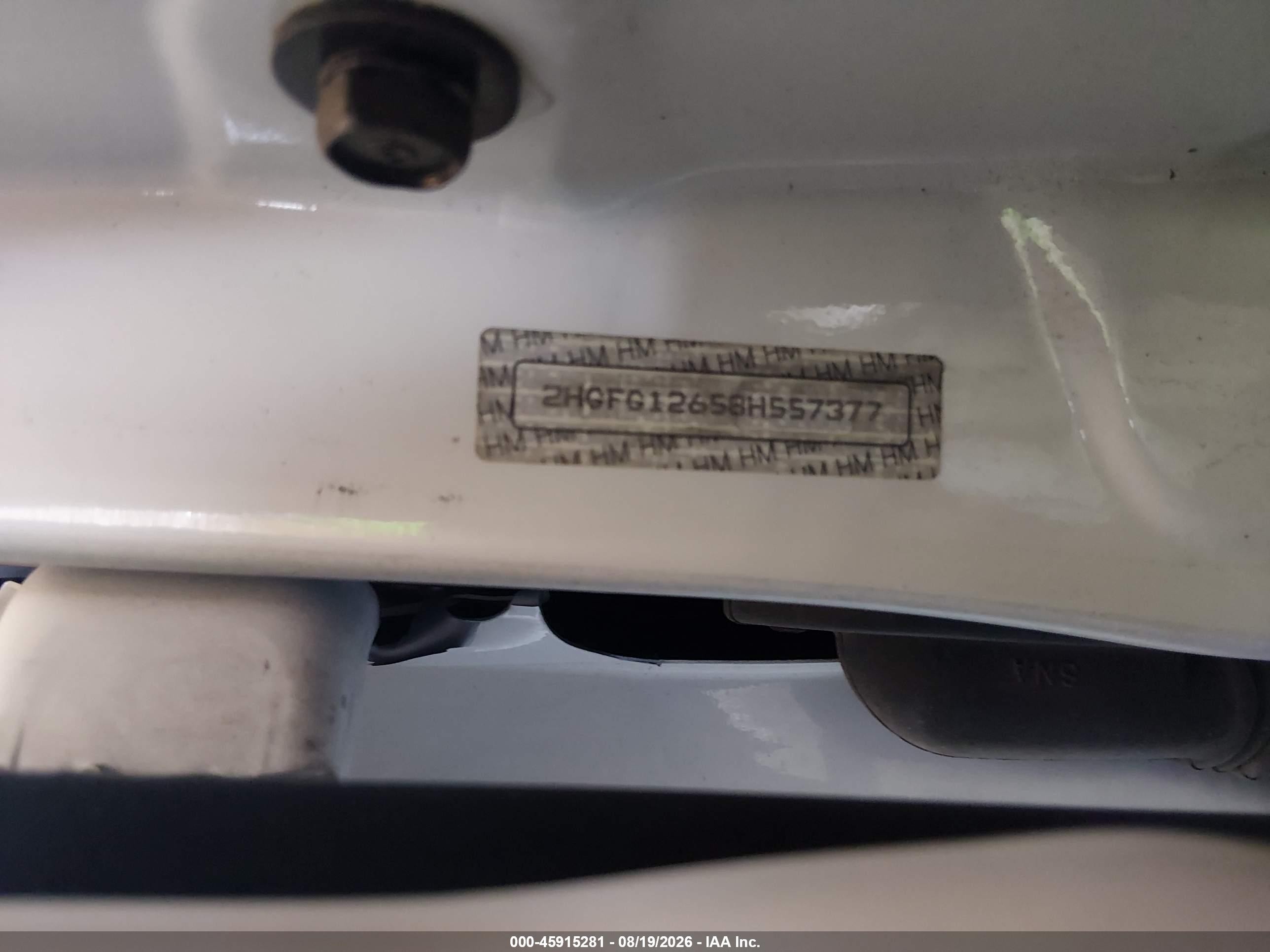 2008 Honda Civic Lx White vin: 2HGFG12658H557377
