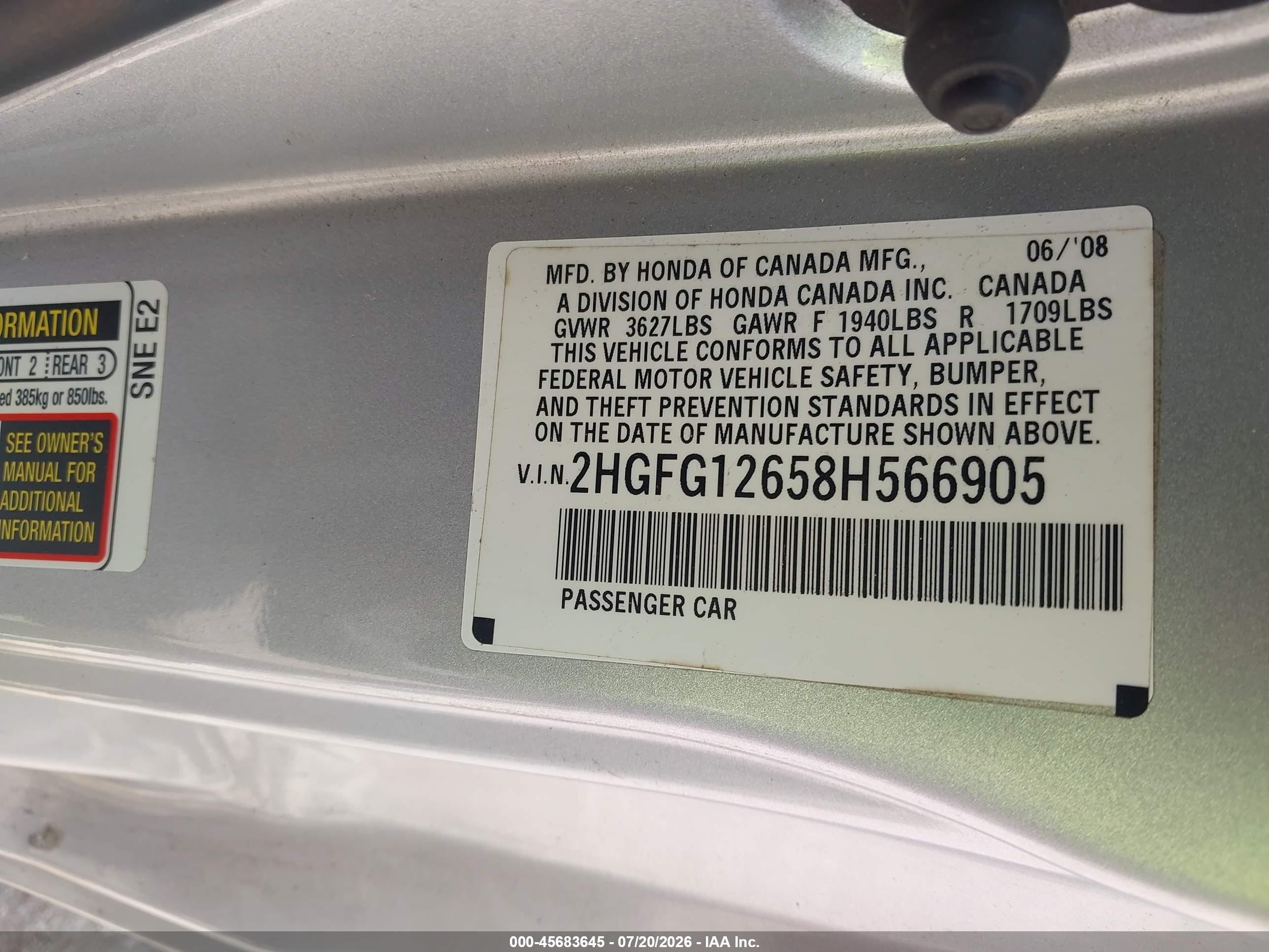 2008 Honda Civic Lx Teal vin: 2HGFG12658H566905