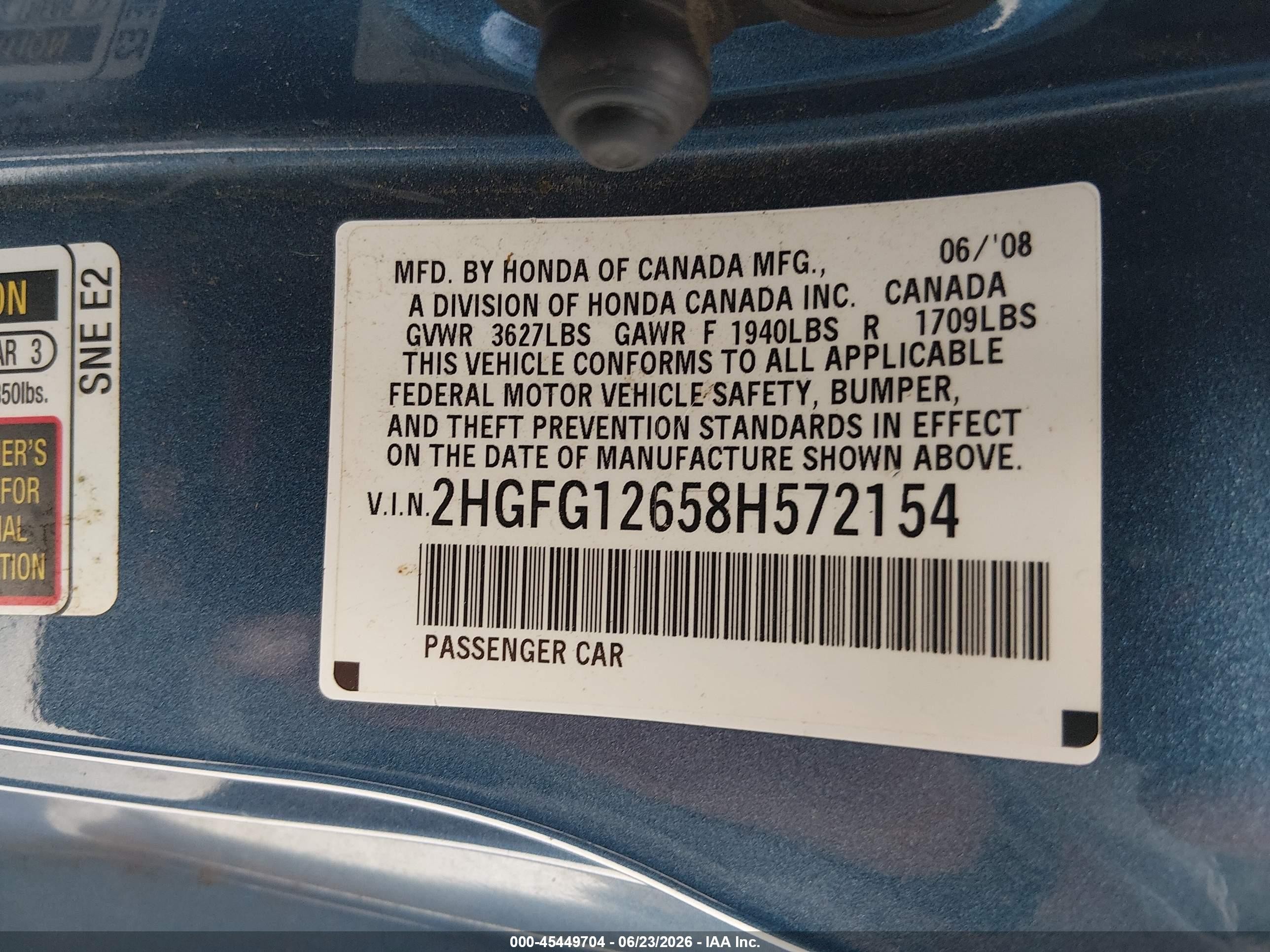 2008 Honda Civic Lx Blue vin: 2HGFG12658H572154