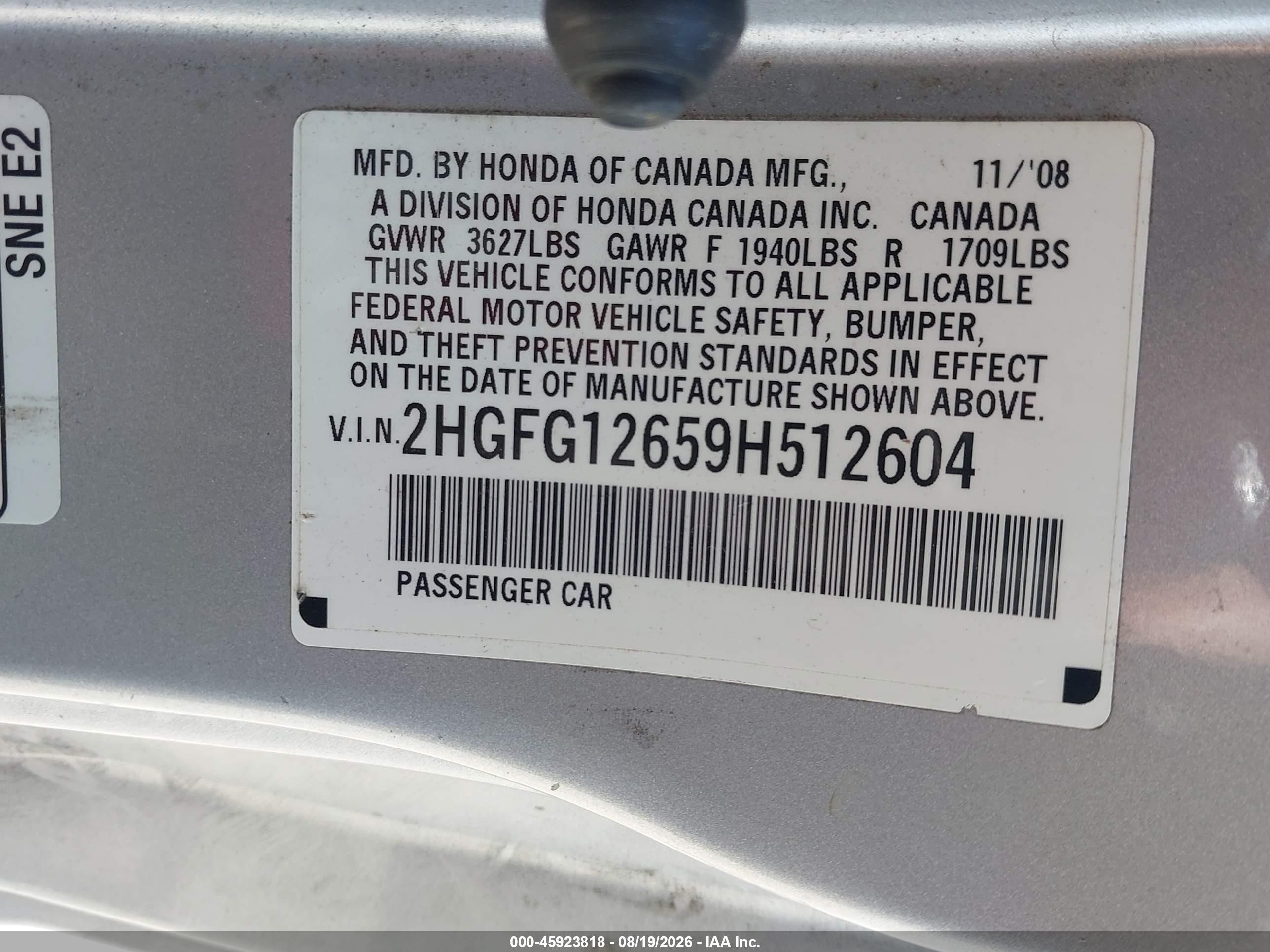 2009 Honda Civic Lx Silver vin: 2HGFG126598512604