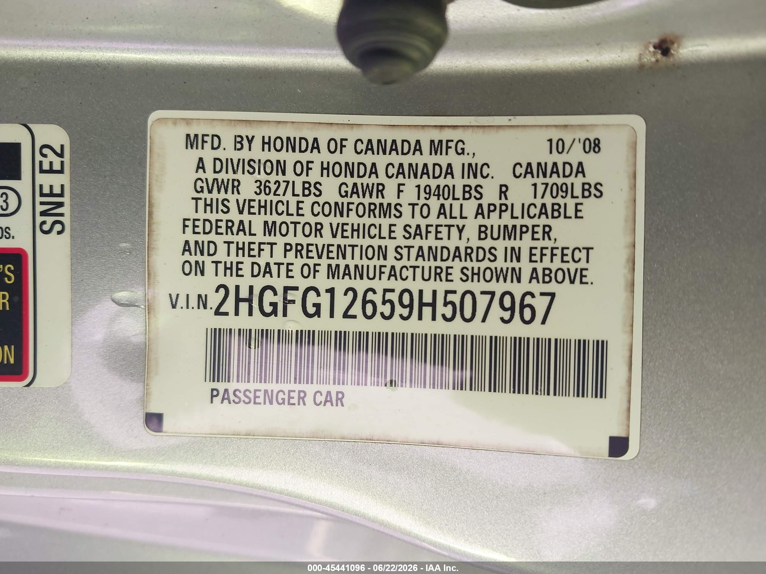 2009 Honda Civic Lx Gray vin: 2HGFG12659H507967