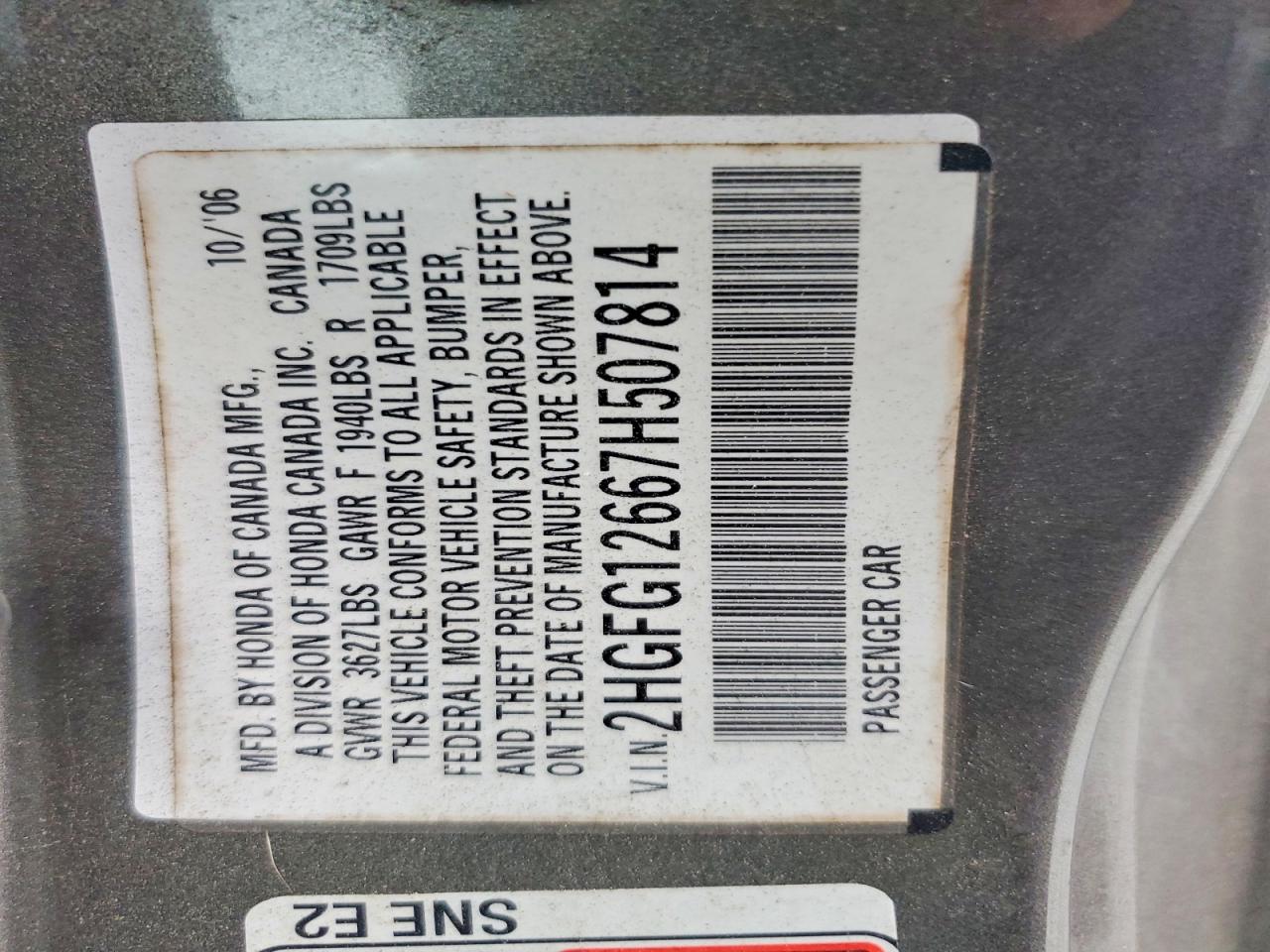 2007 Honda Civic Lx Gray vin: 2HGFG12667H507814
