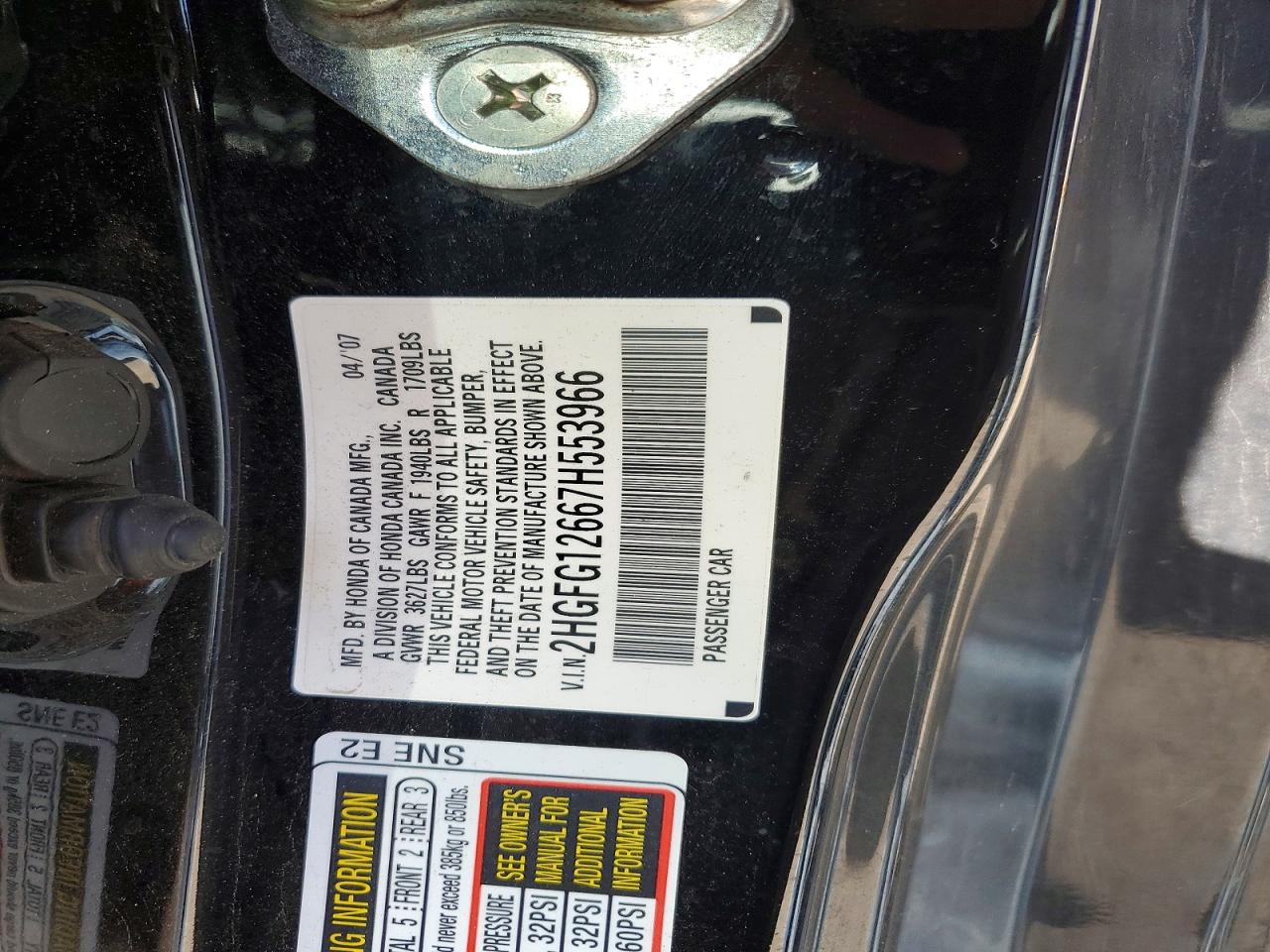 2007 Honda Civic Lx Черный vin: 2HGFG12667H553966