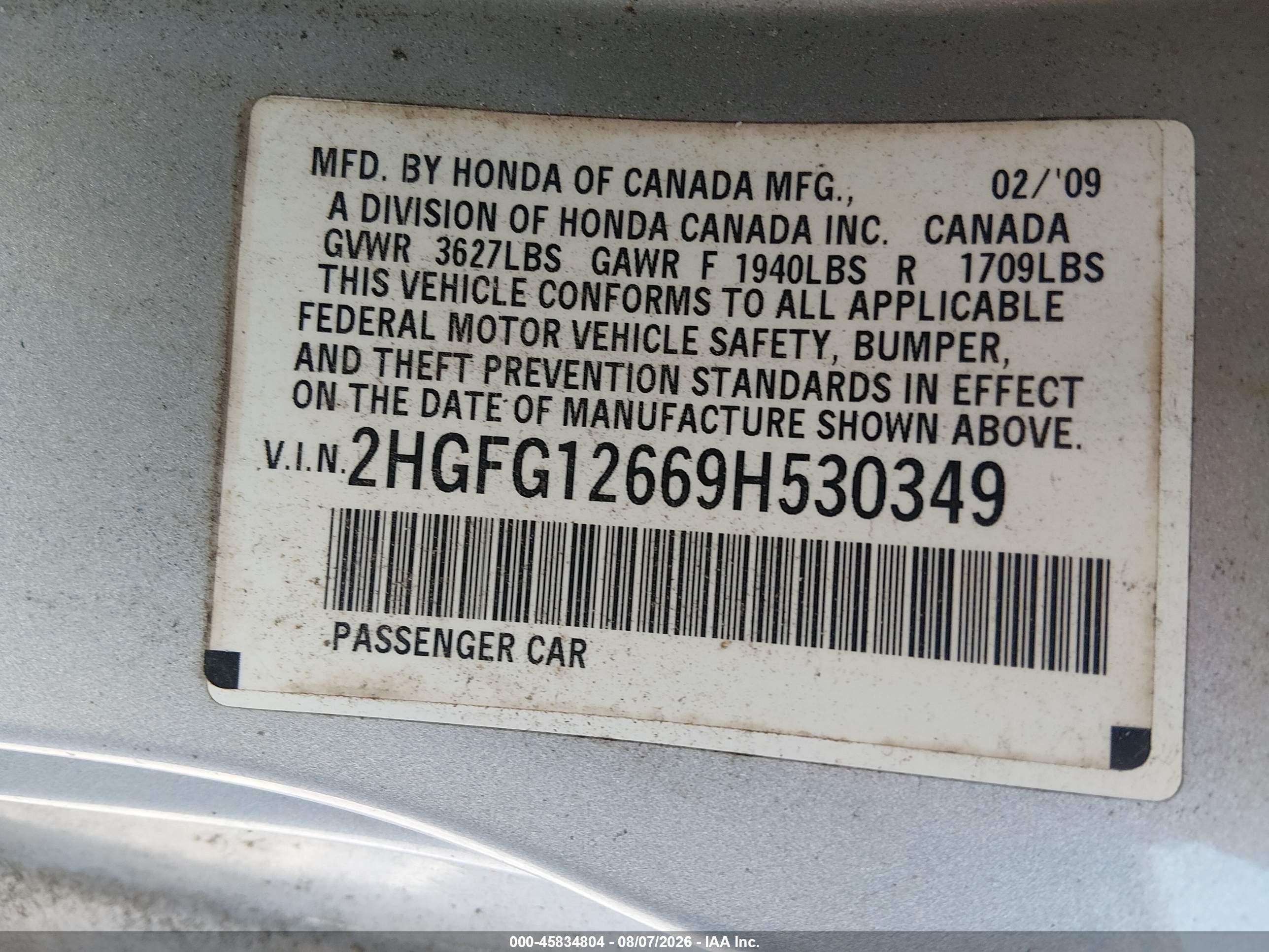 2009 Honda Civic Lx Silver vin: 2HGFG12669H530349