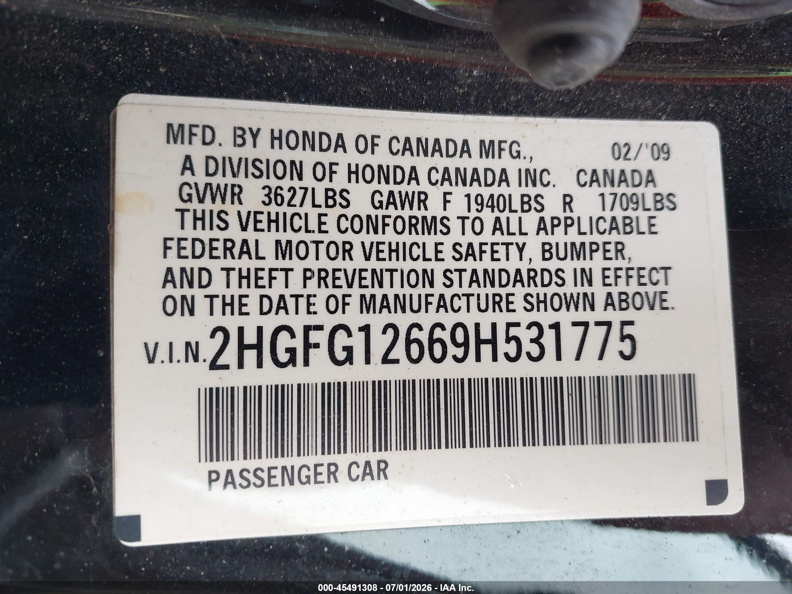 2009 Honda Civic Lx Black vin: 2HGFG12669H531775