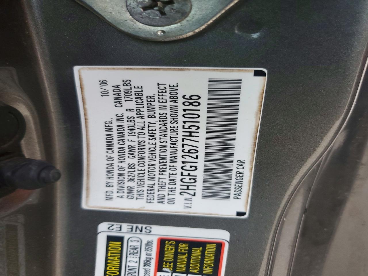 2007 Honda Civic Lx Gray vin: 2HGFG12677H510186