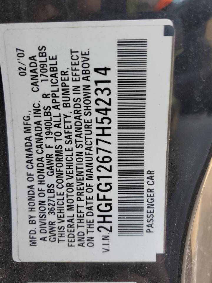 2007 Honda Civic Lx Black vin: 2HGFG12677H542314