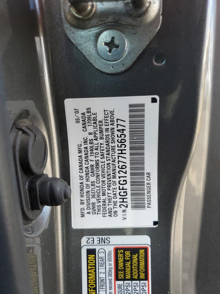 2007 Honda Civic Lx Gray vin: 2HGFG12677H565477