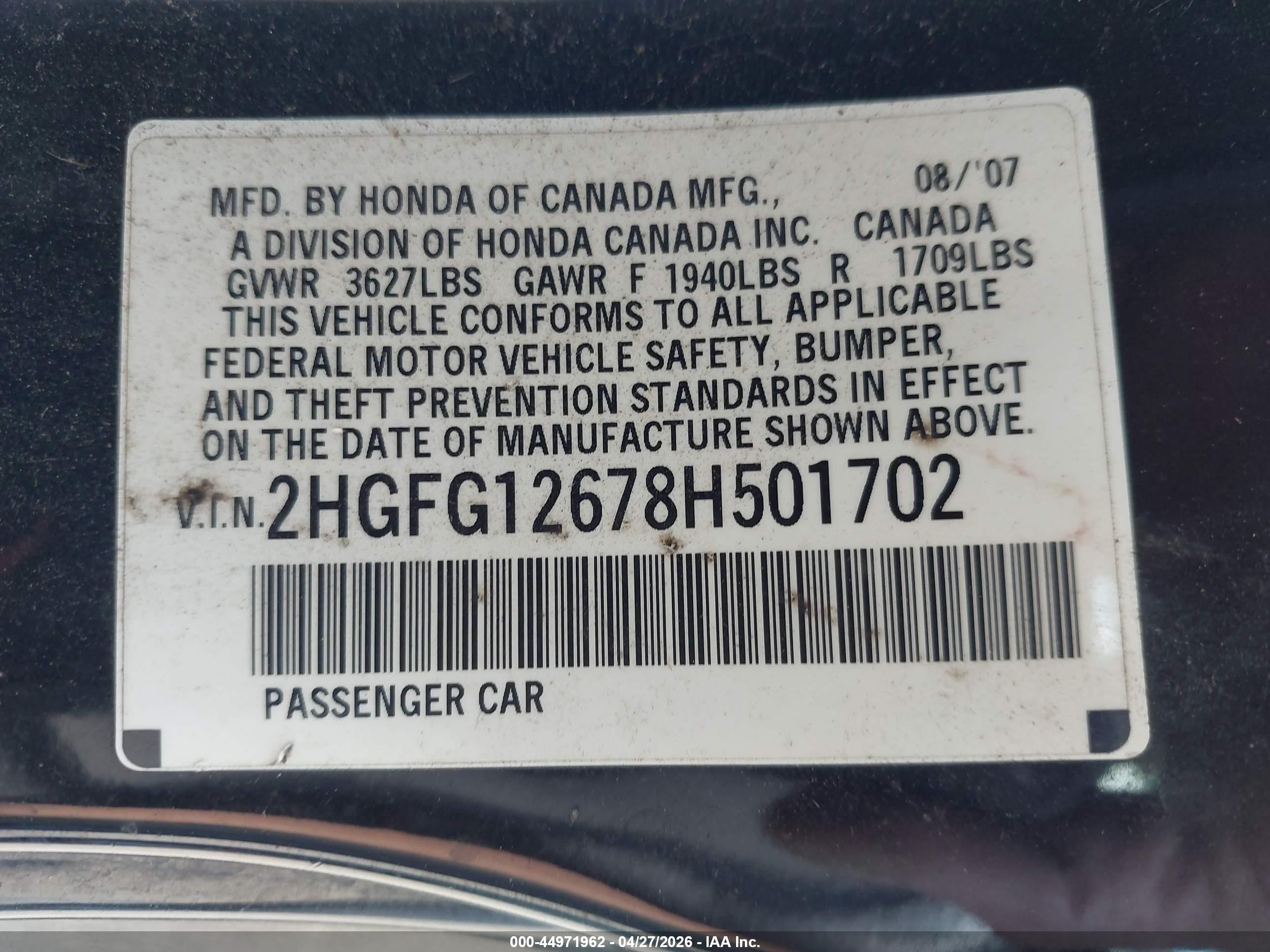 2008 Honda Civic Lx Black vin: 2HGFG12678H501702