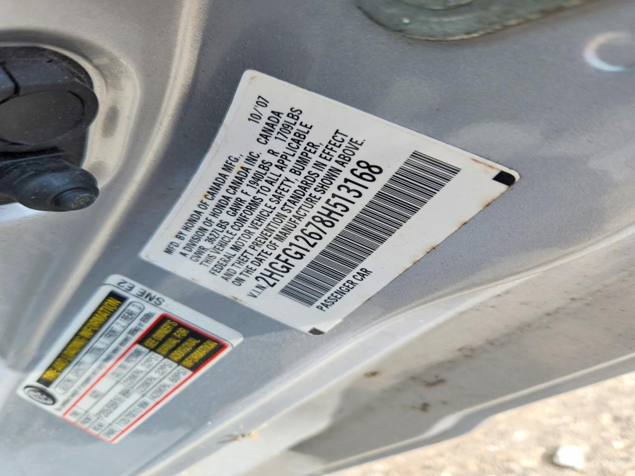 2008 Honda Civic Lx Silver vin: 2HGFG12678H513168