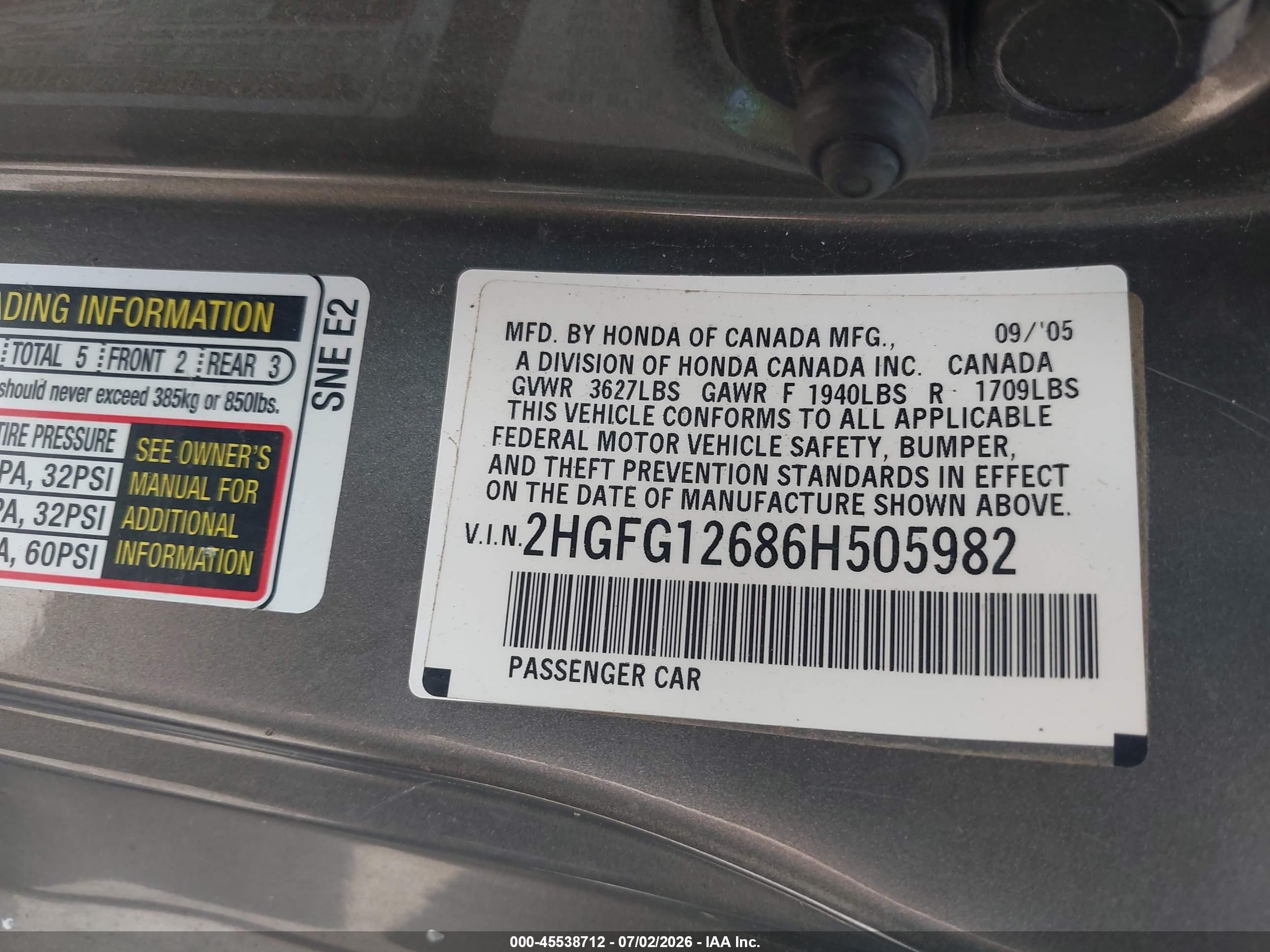 2006 Honda Civic Lx Gray vin: 2HGFG12686H505982