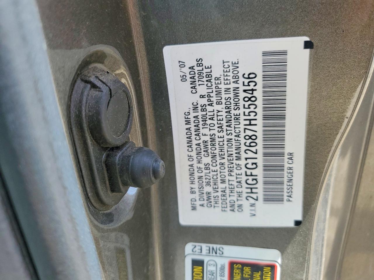 2007 Honda Civic Lx Gray vin: 2HGFG12687H558456