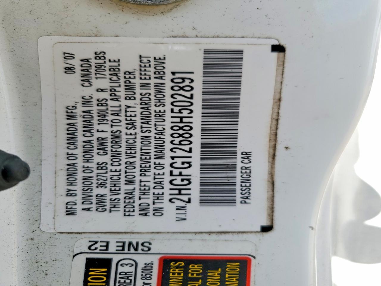 2008 Honda Civic Lx White vin: 2HGFG12688H502891