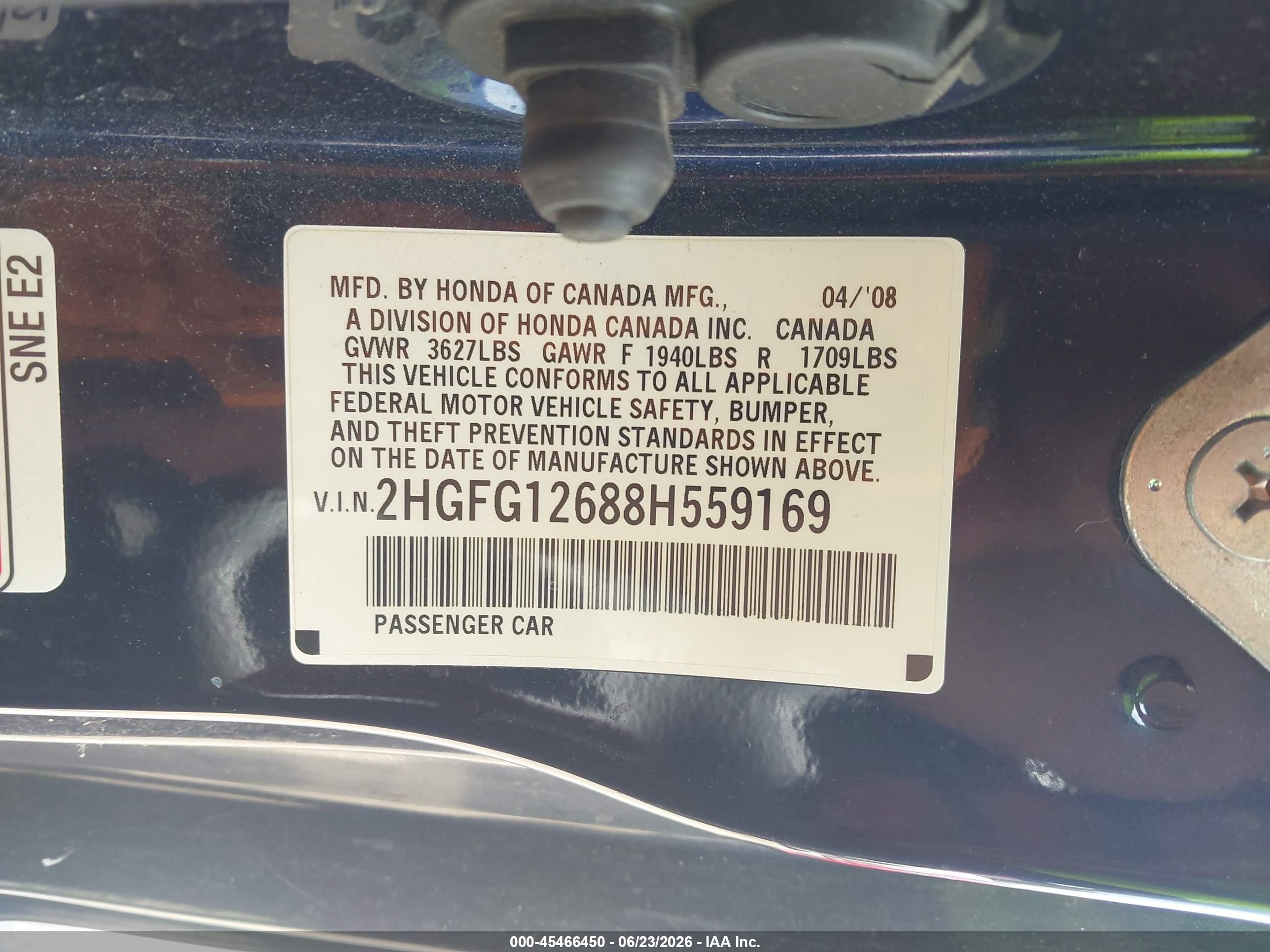 2008 Honda Civic Lx Blue vin: 2HGFG12688H559169