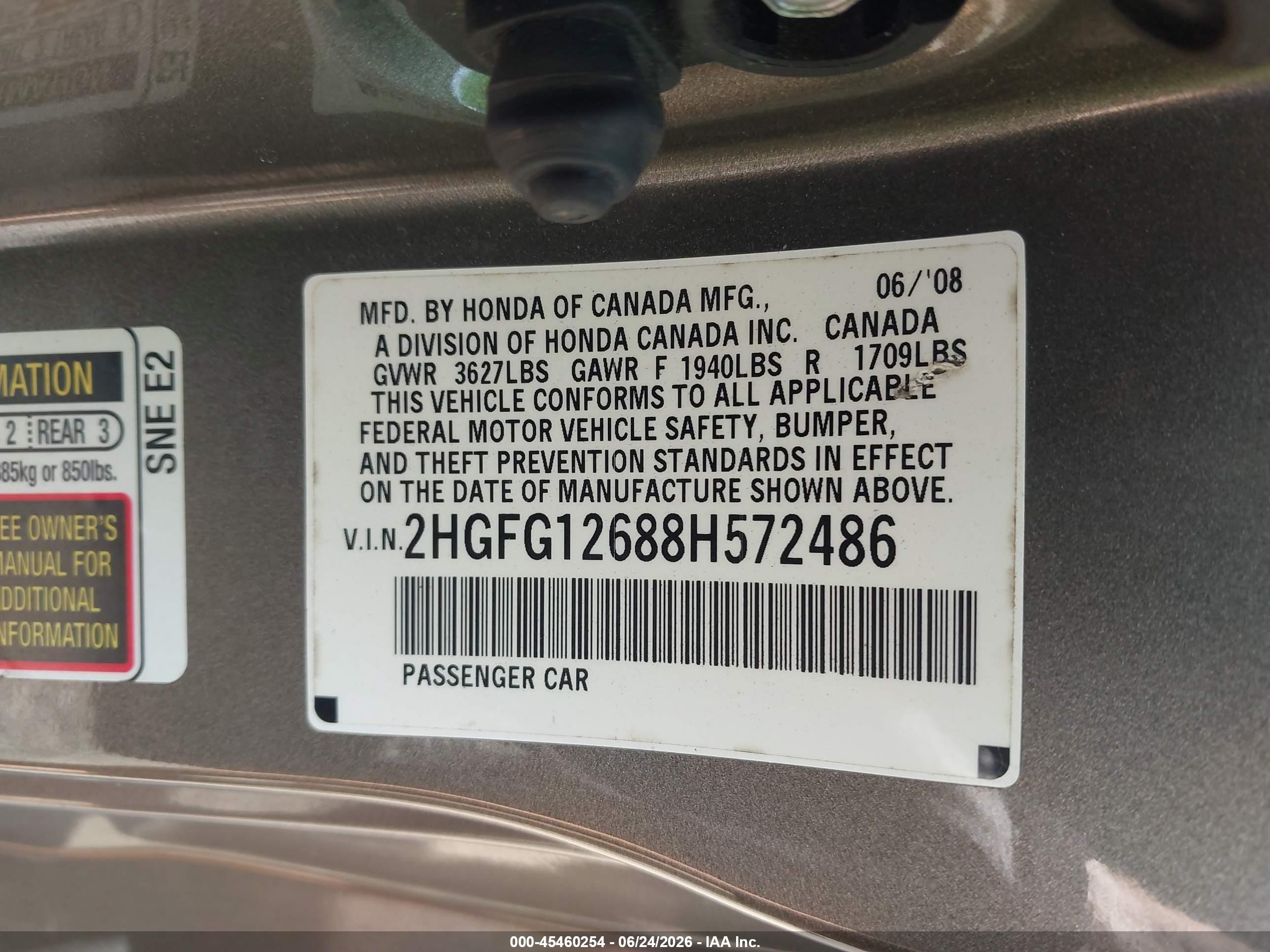 2008 Honda Civic Lx Бежевый vin: 2HGFG12688H572486