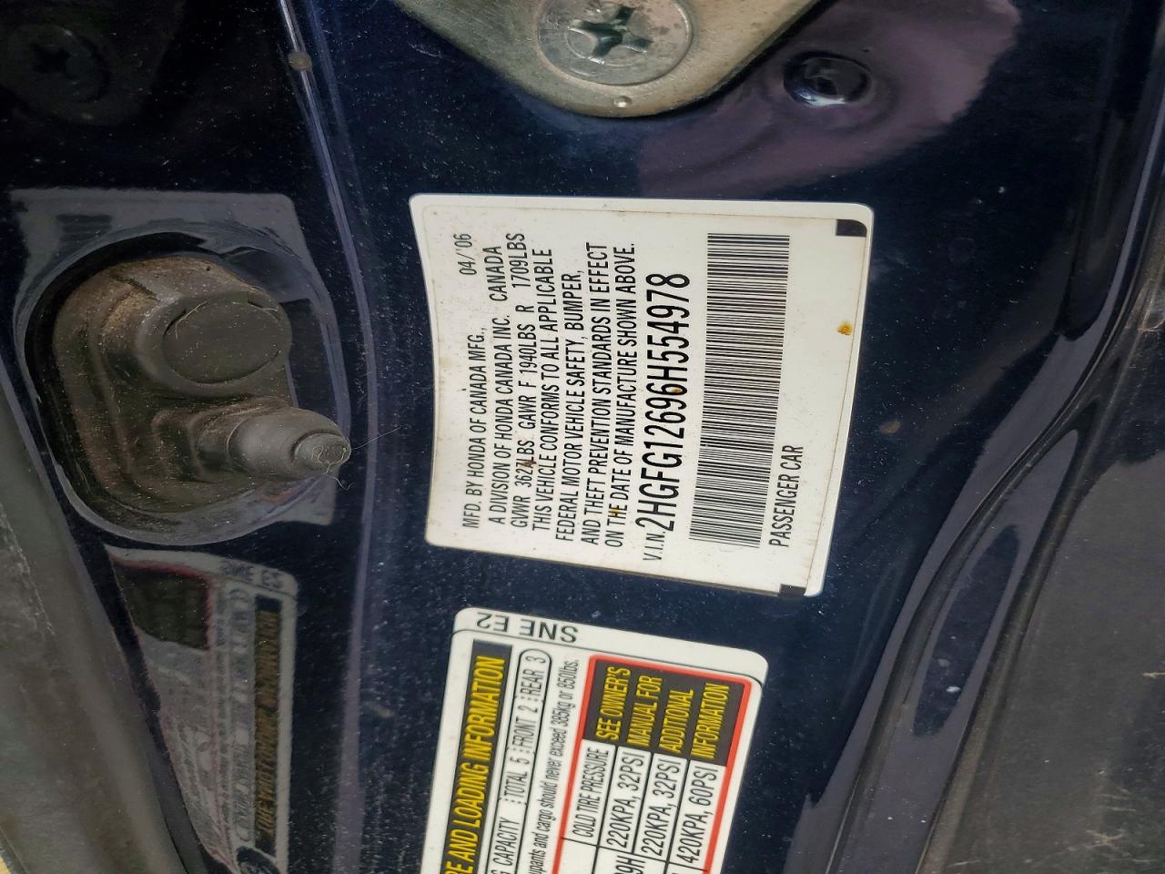 2006 Honda Civic Lx Blue vin: 2HGFG12696H554978