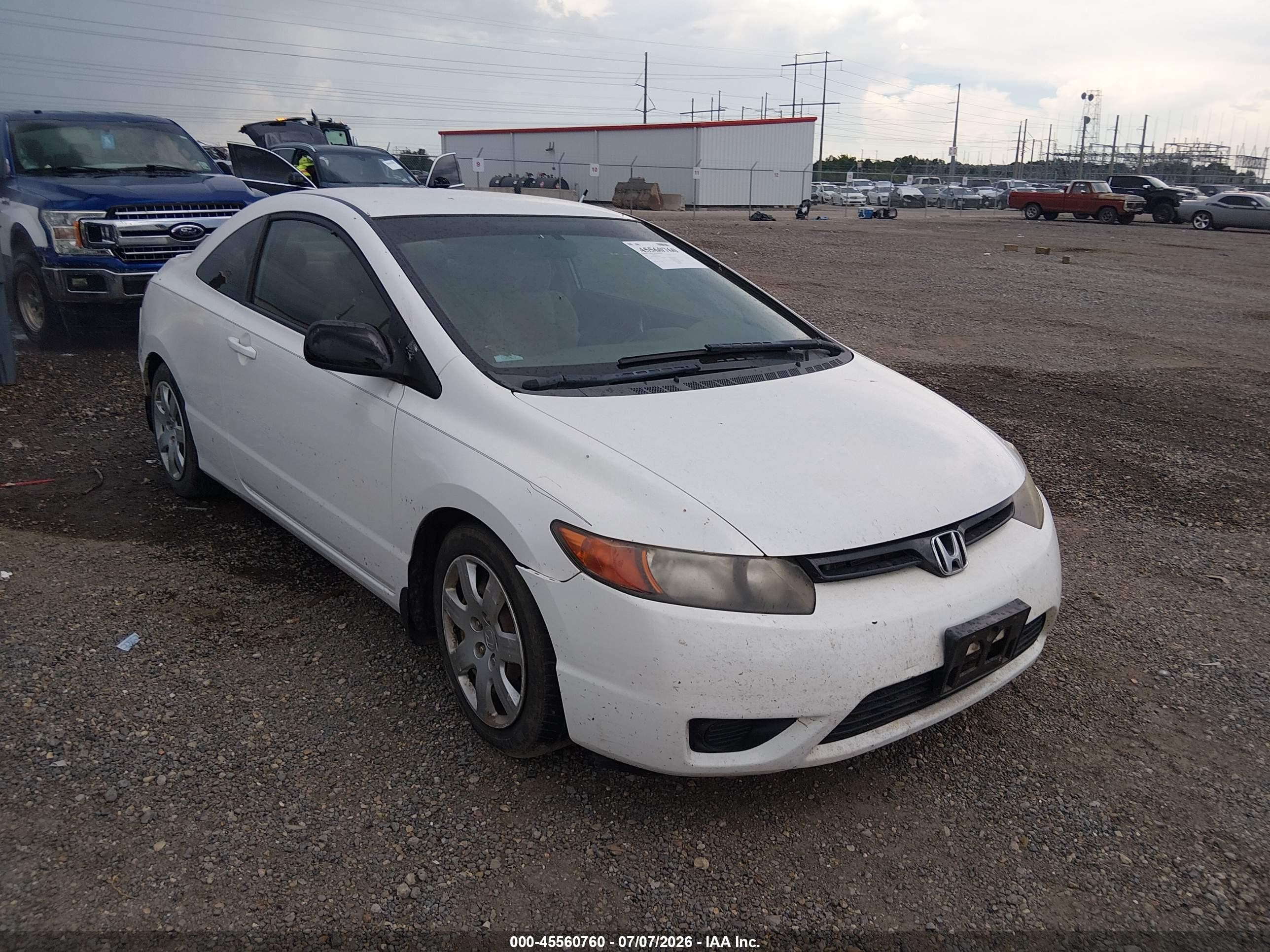 2007 Honda Civic Lx White vin: 2HGFG12697H576948