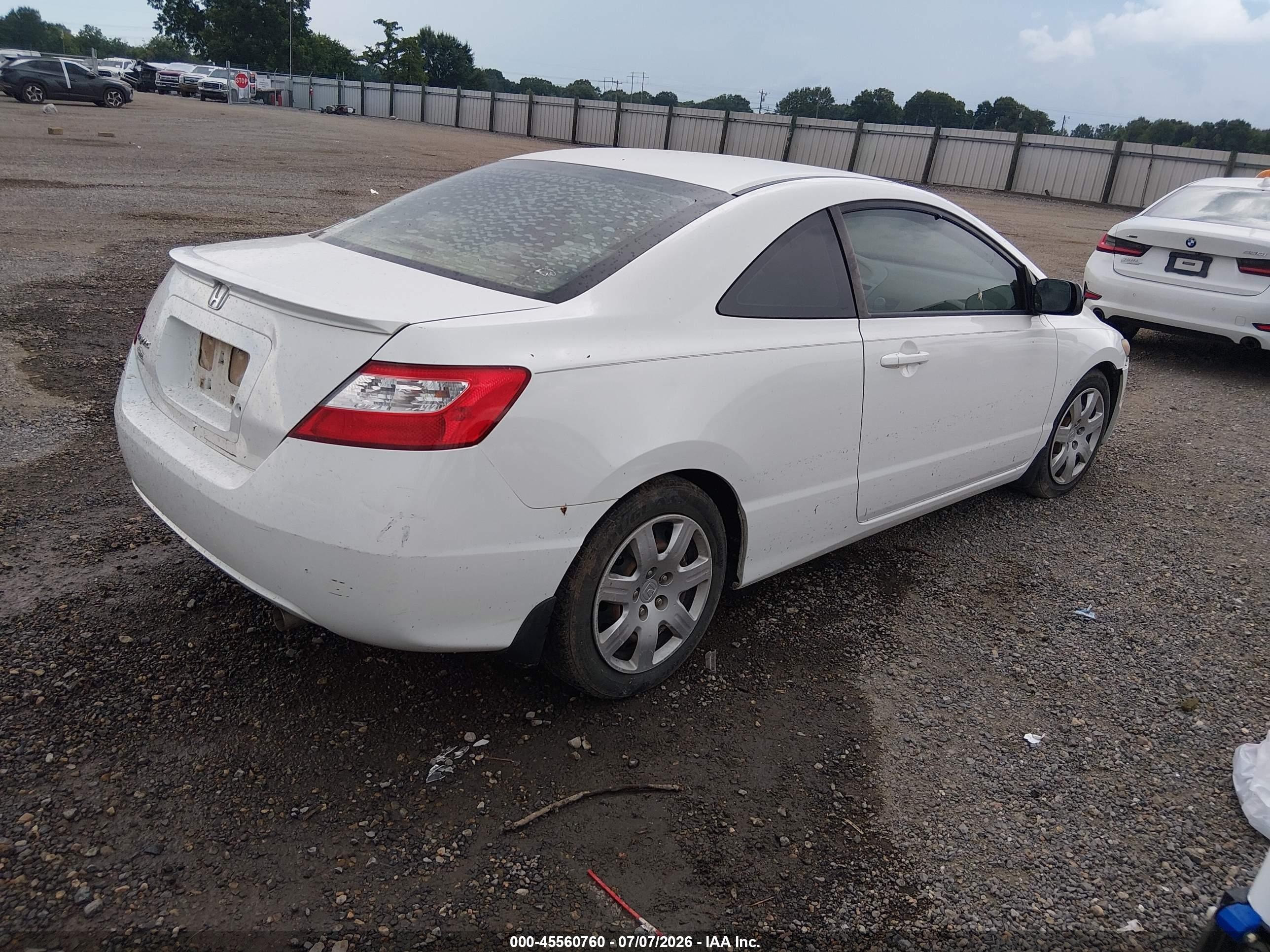 2007 Honda Civic Lx White vin: 2HGFG12697H576948