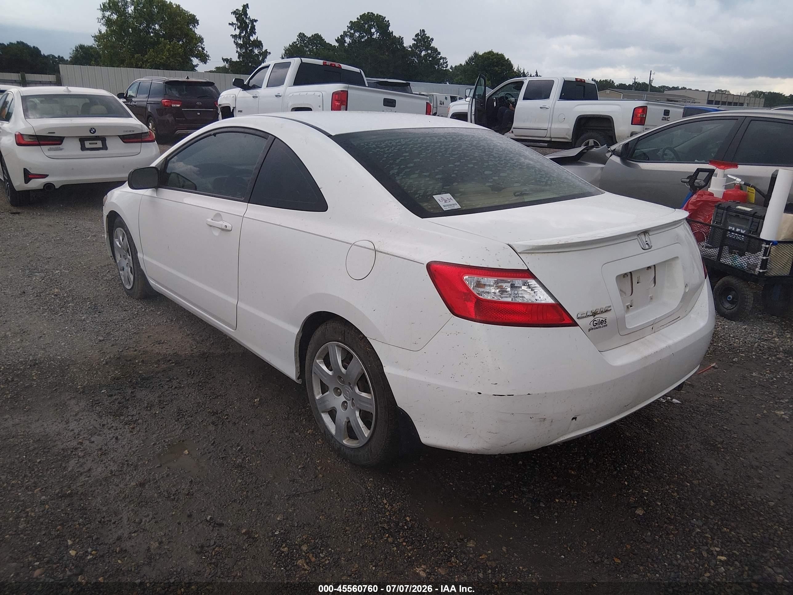 2007 Honda Civic Lx White vin: 2HGFG12697H576948