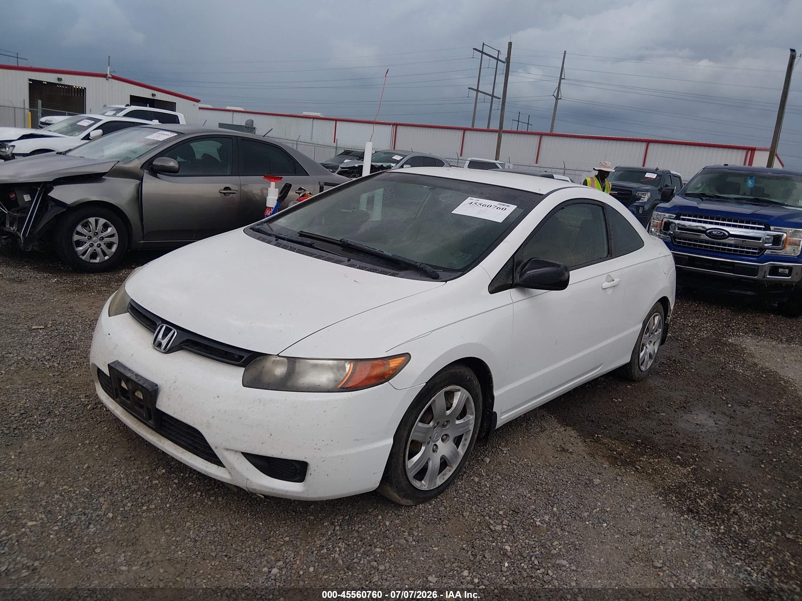 2007 Honda Civic Lx White vin: 2HGFG12697H576948