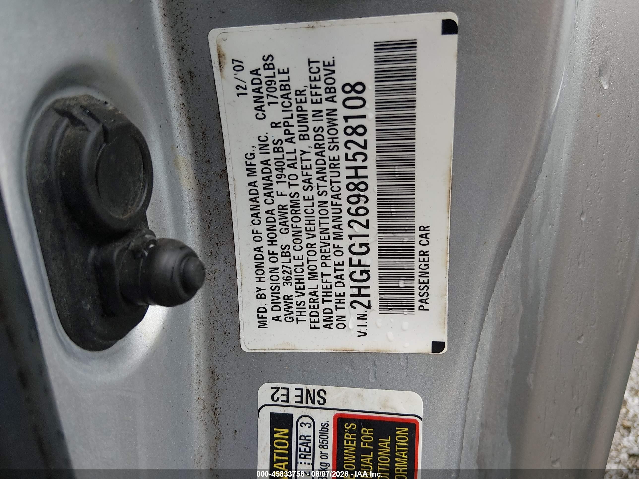 2008 Honda Civic Lx Серебряный vin: 2HGFG12698H528108