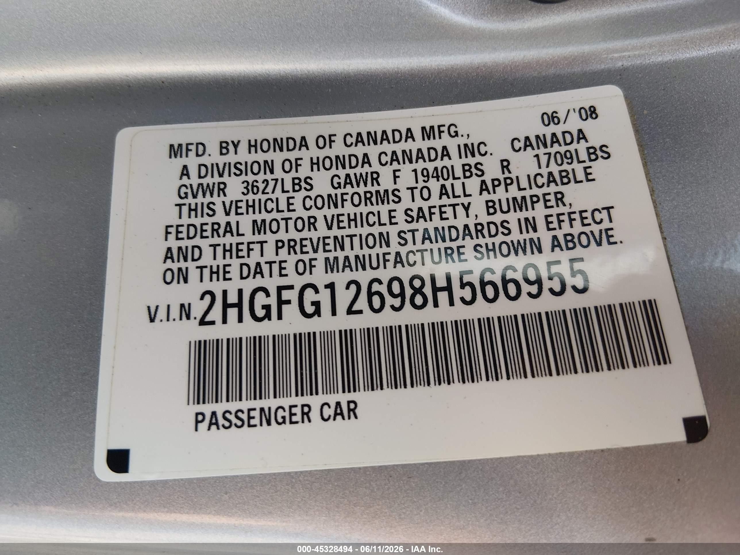 2008 Honda Civic Lx Silver vin: 2HGFG12698H566955