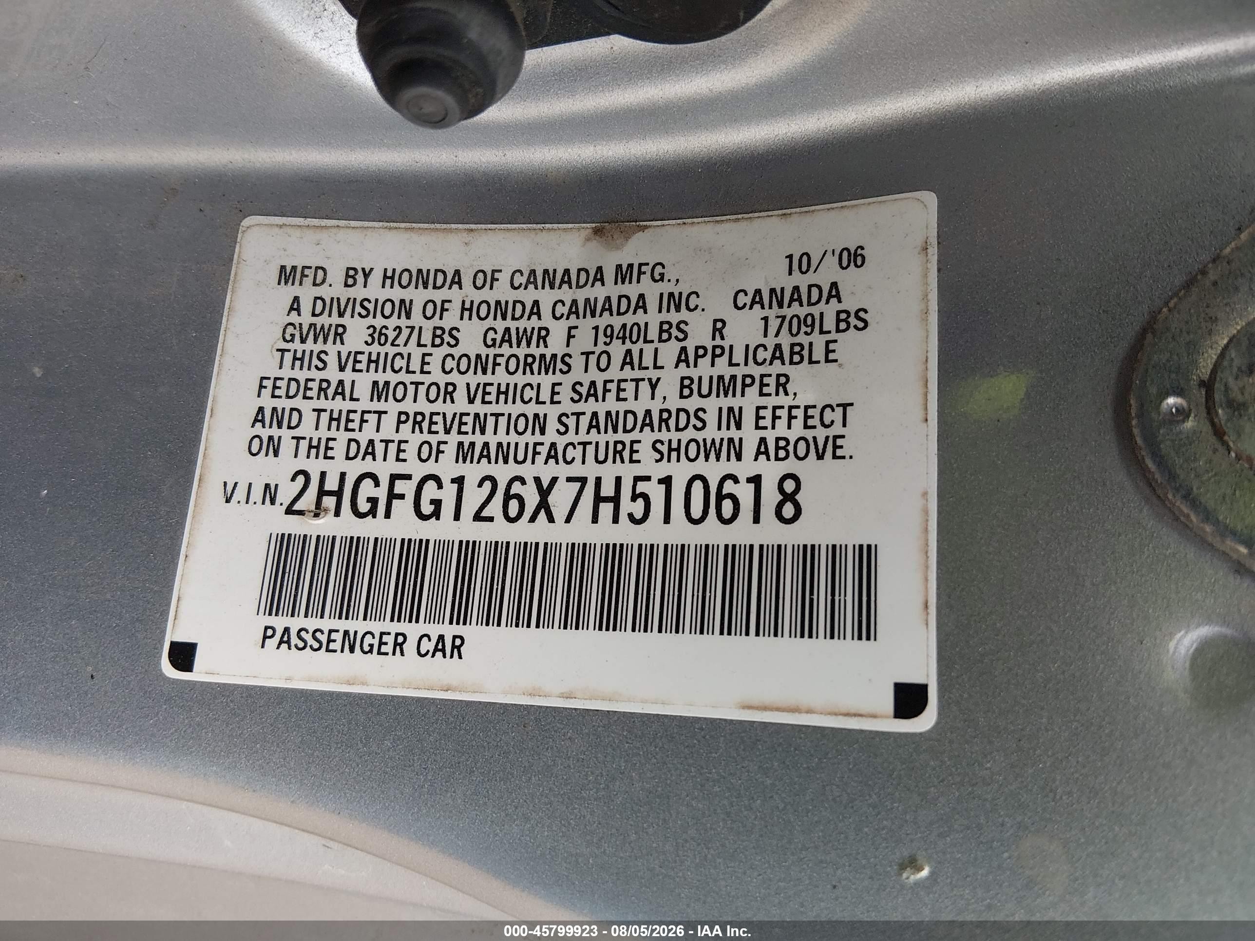 2007 Honda Civic Lx Silver vin: 2HGFG126X7H510618