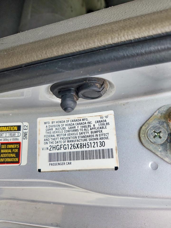 2008 Honda Civic Lx Silver vin: 2HGFG126X8H512130