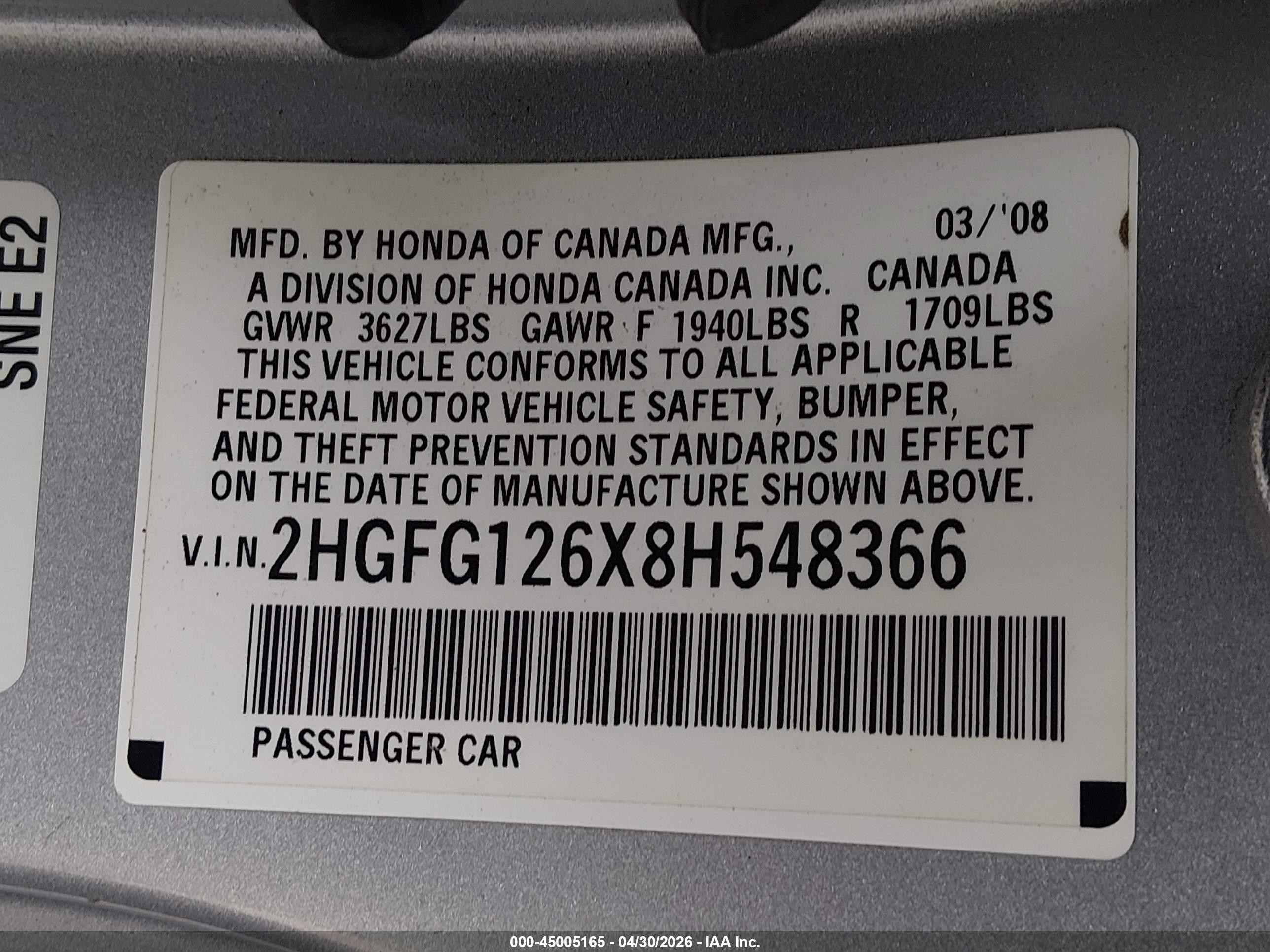 2008 Honda Civic Lx Silver vin: 2HGFG126X8H548366