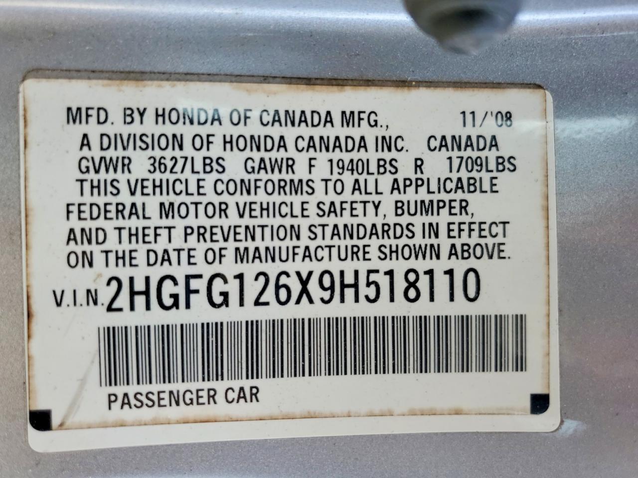 2009 Honda Civic Lx Silver vin: 2HGFG126X9H518110