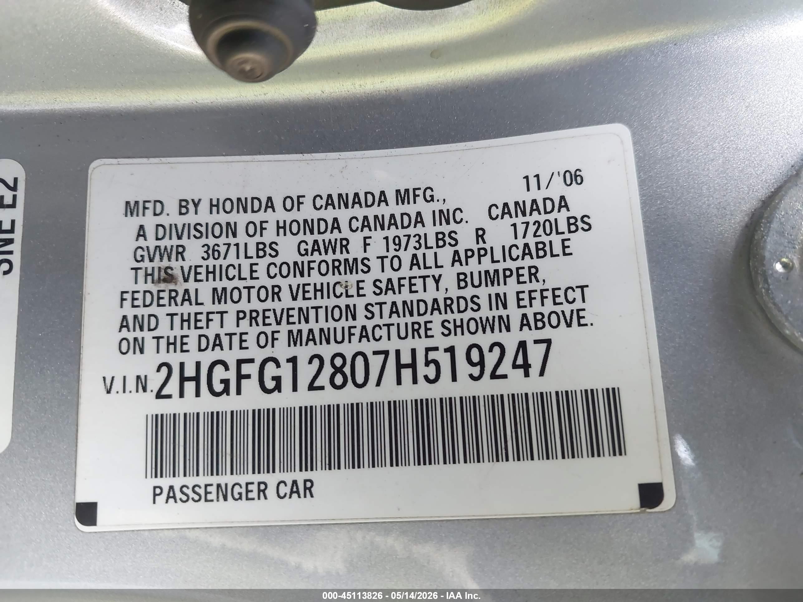 2007 Honda Civic Ex Silver vin: 2HGFG12807H519247