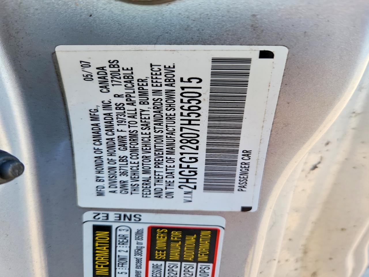 2007 Honda Civic Ex Silver vin: 2HGFG12807H565015