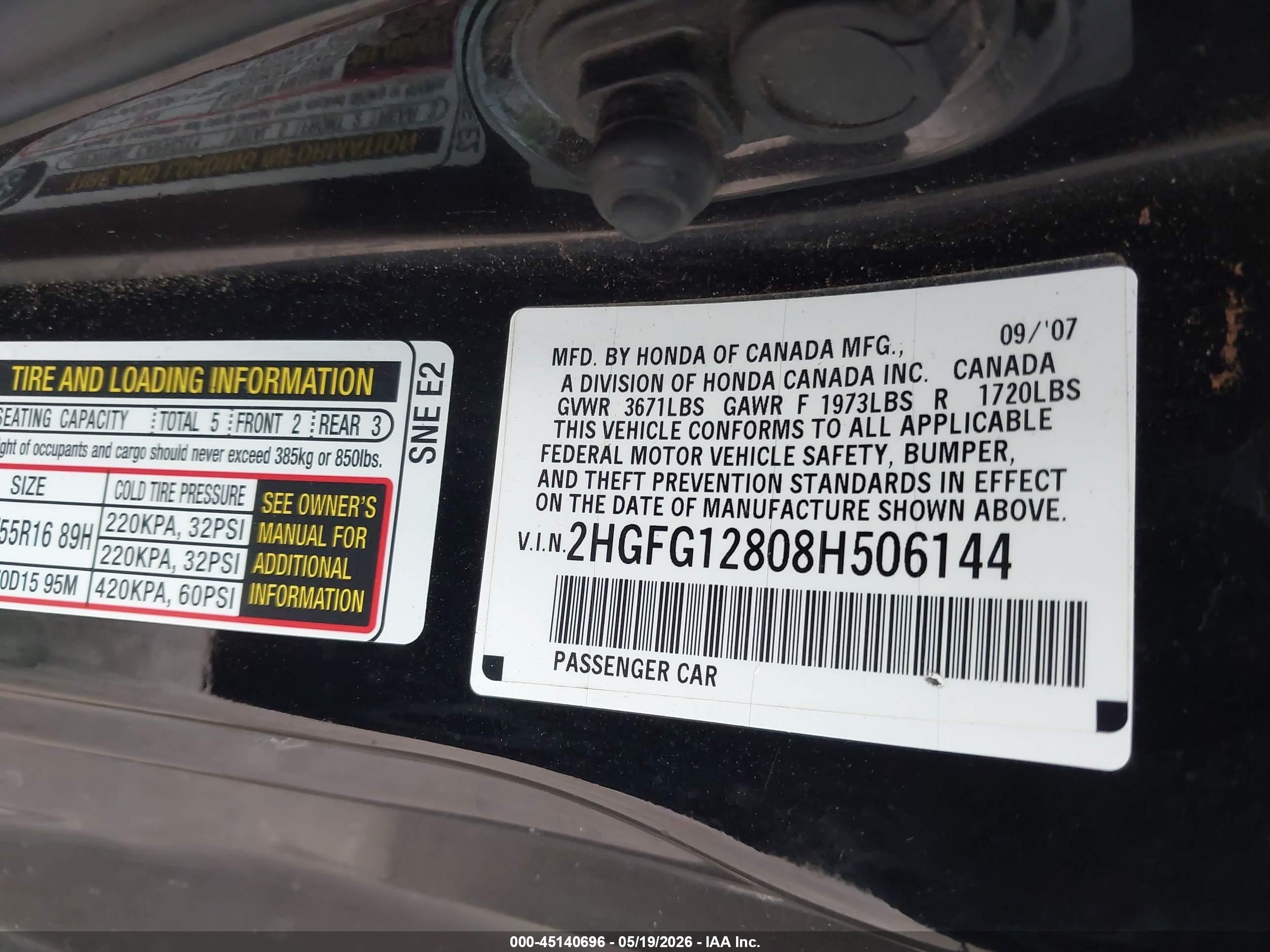 2008 Honda Civic Ex Black vin: 2HGFG12808H506144
