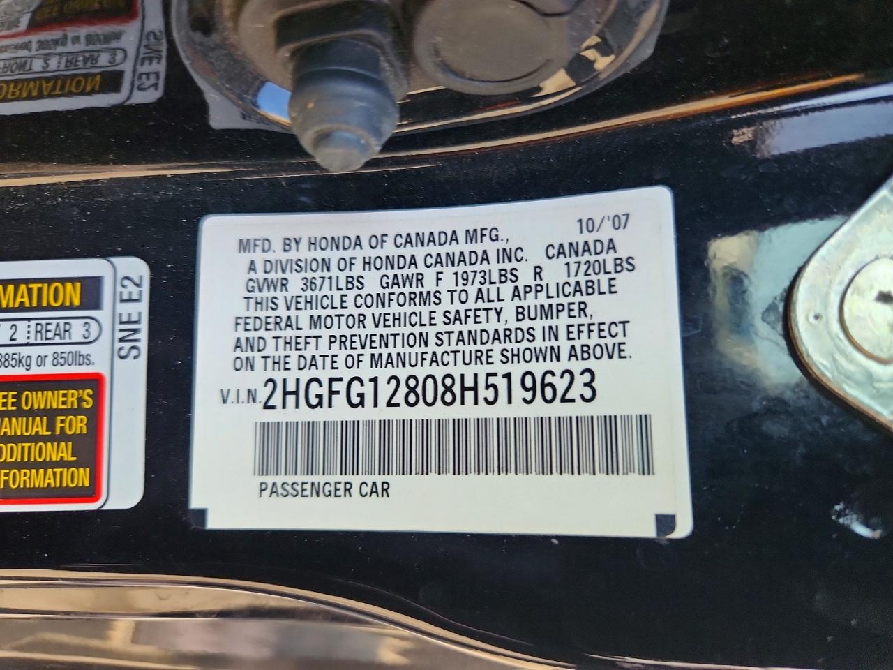 2008 Honda Civic Ex Black vin: 2HGFG12808H519623