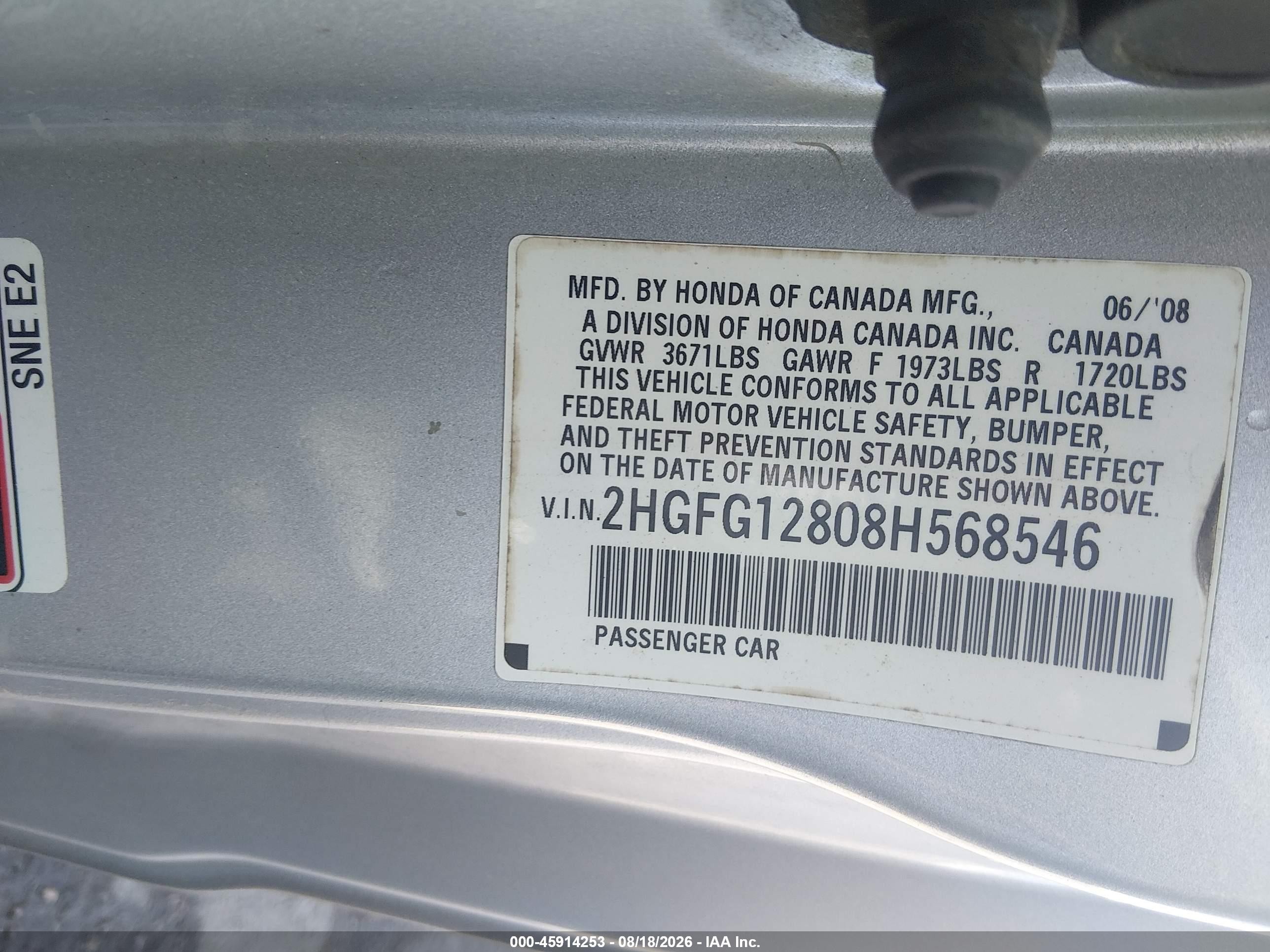 2008 Honda Civic Ex Silver vin: 2HGFG12808H568546