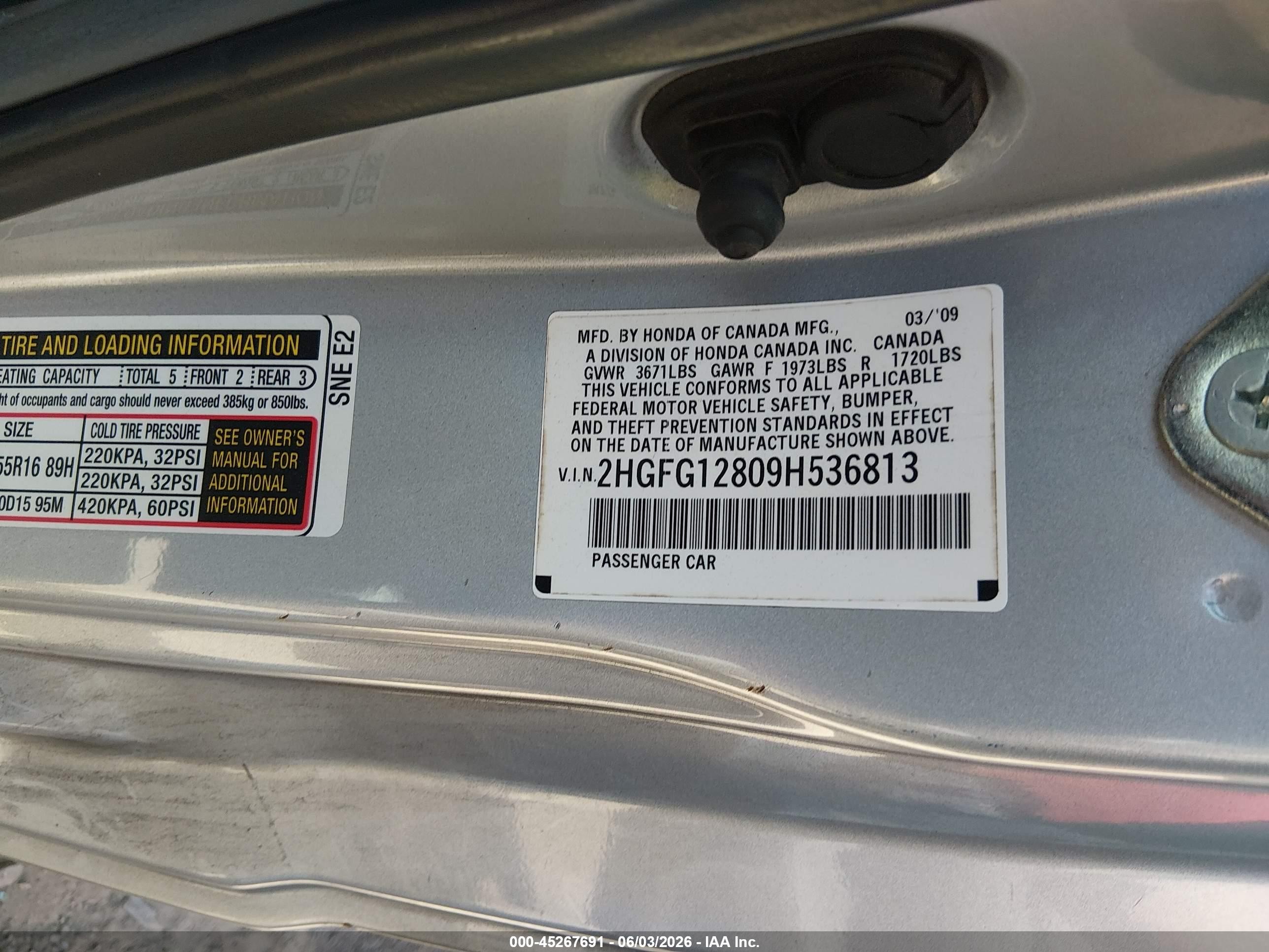 2009 Honda Civic Ex Silver vin: 2HGFG12809H536813