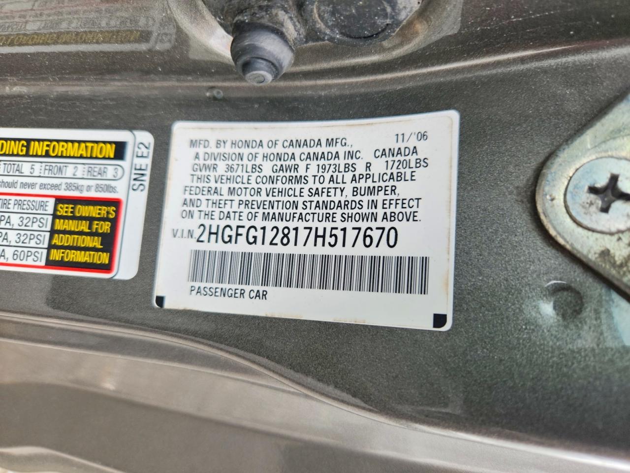2007 Honda Civic Ex Gold vin: 2HGFG12817H517670