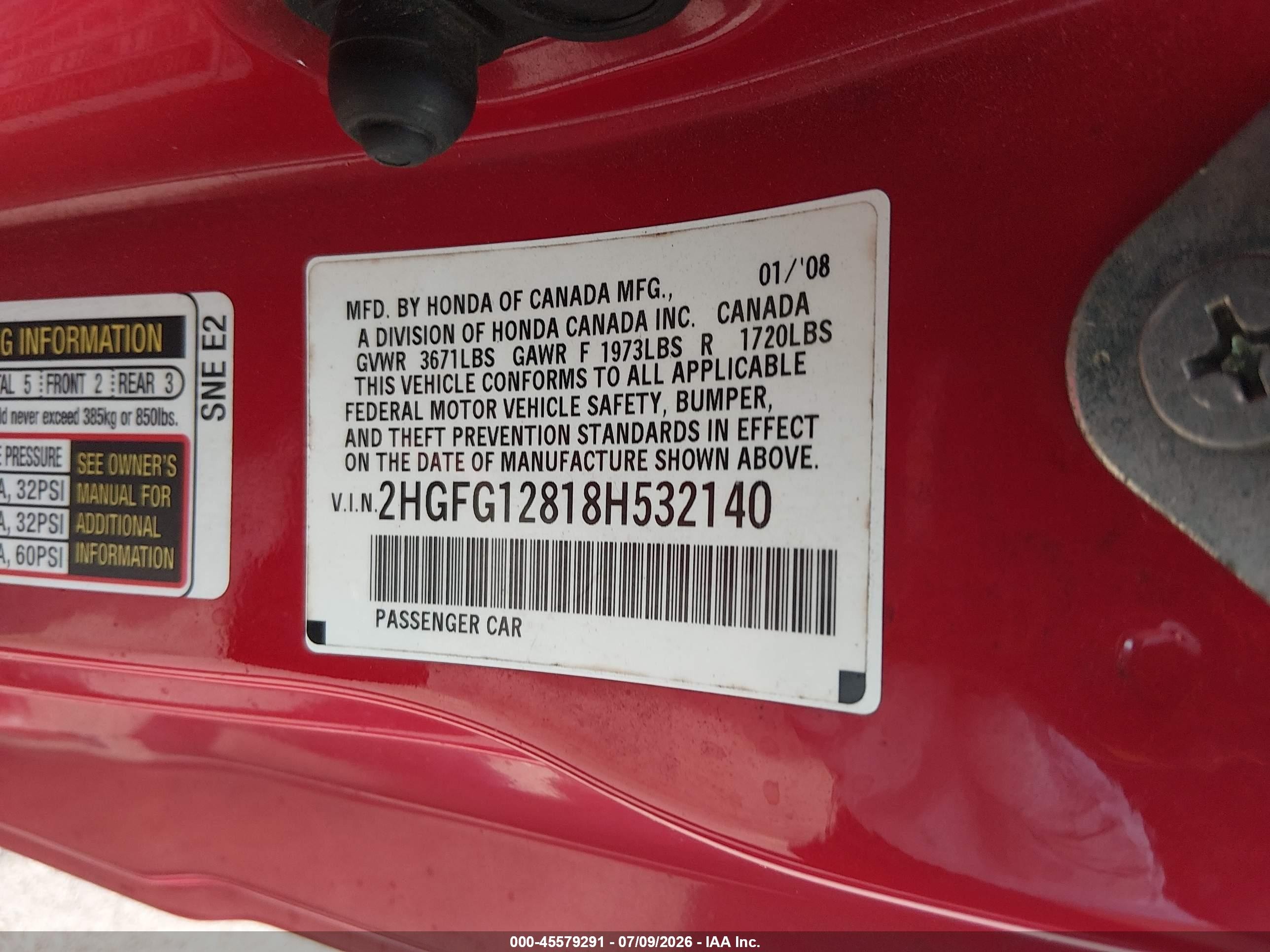 2008 Honda Civic Ex Красный vin: 2HGFG12818H532140