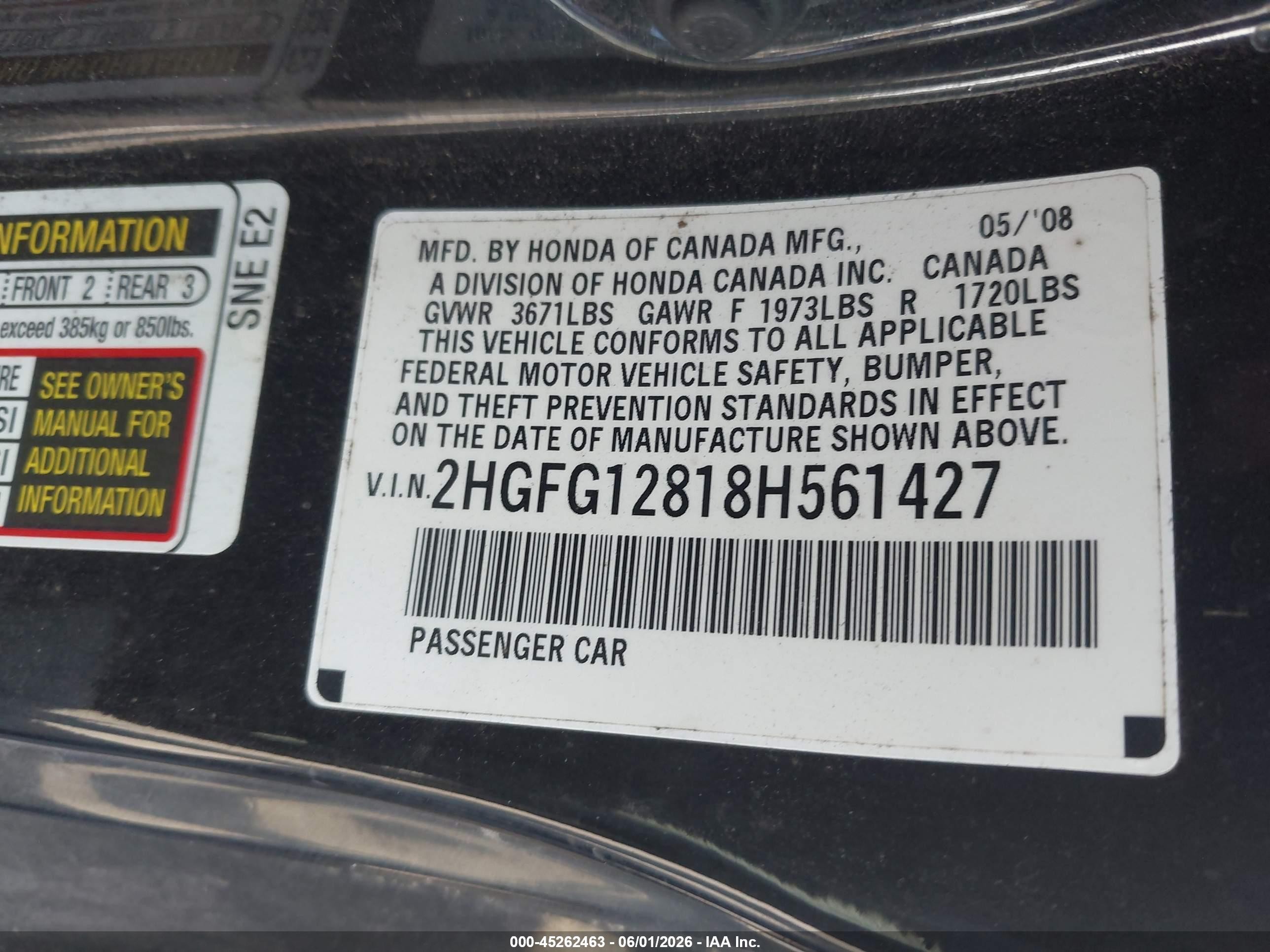 2008 Honda Civic Ex Black vin: 2HGFG12818H561427