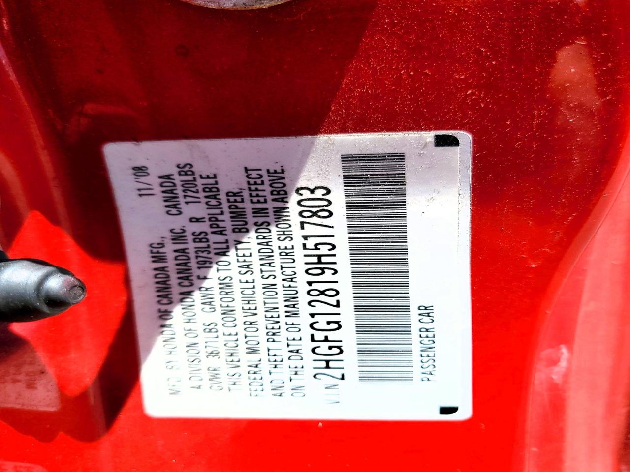 2009 Honda Civic Ex Red vin: 2HGFG12819H517803