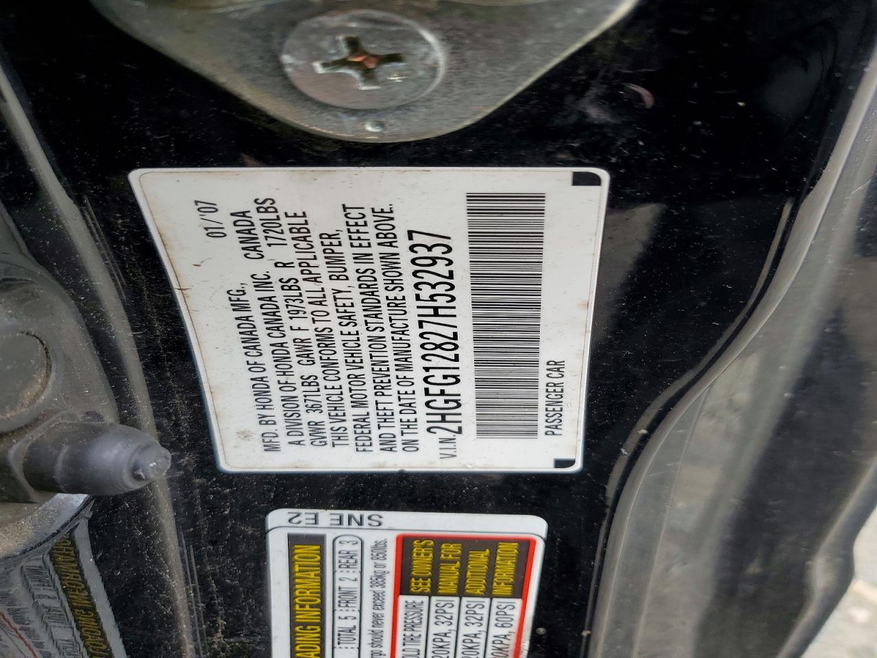 2007 Honda Civic Ex Black vin: 2HGFG12827H532937