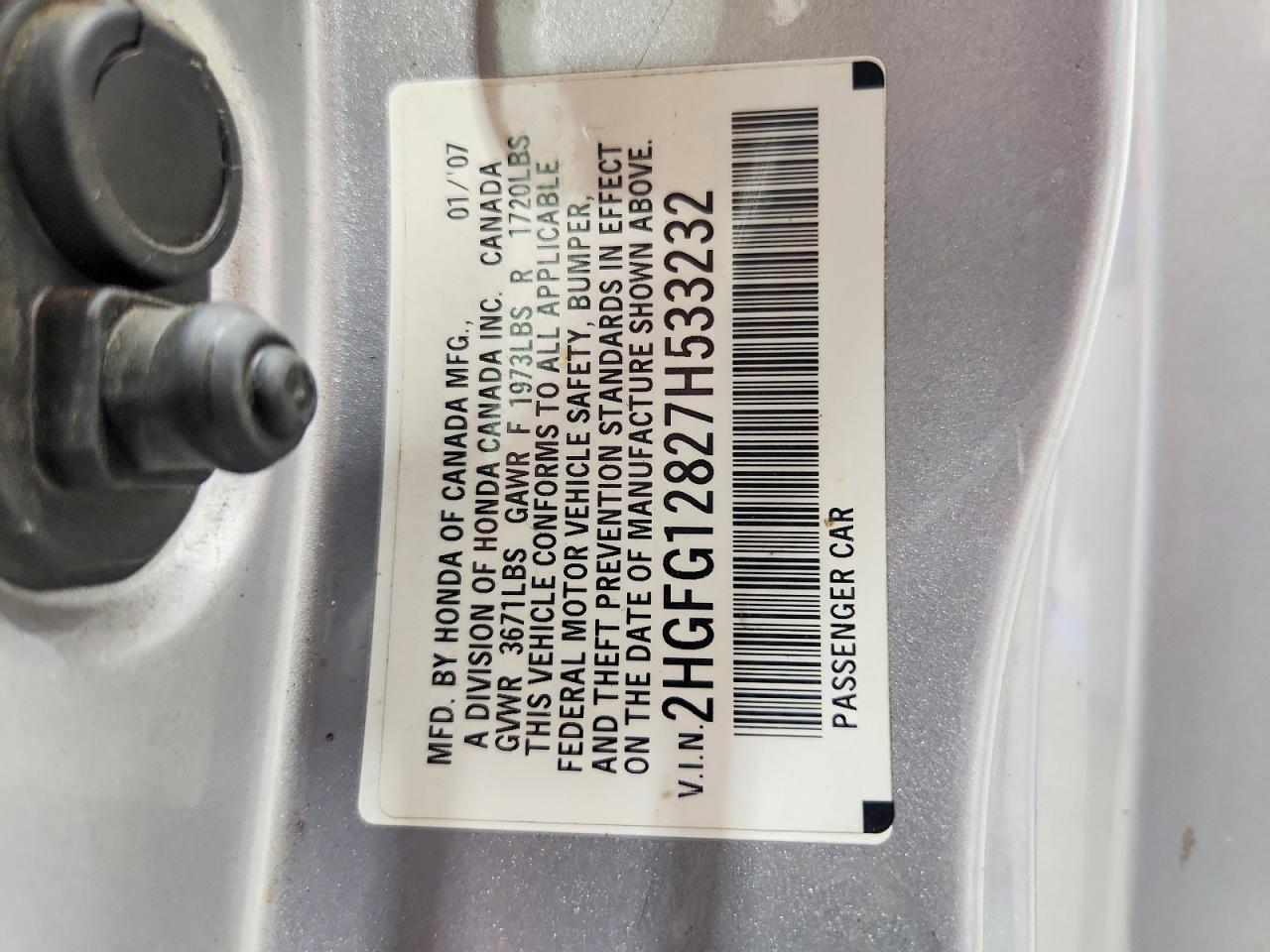 2007 Honda Civic Ex Серебряный vin: 2HGFG12827H533232
