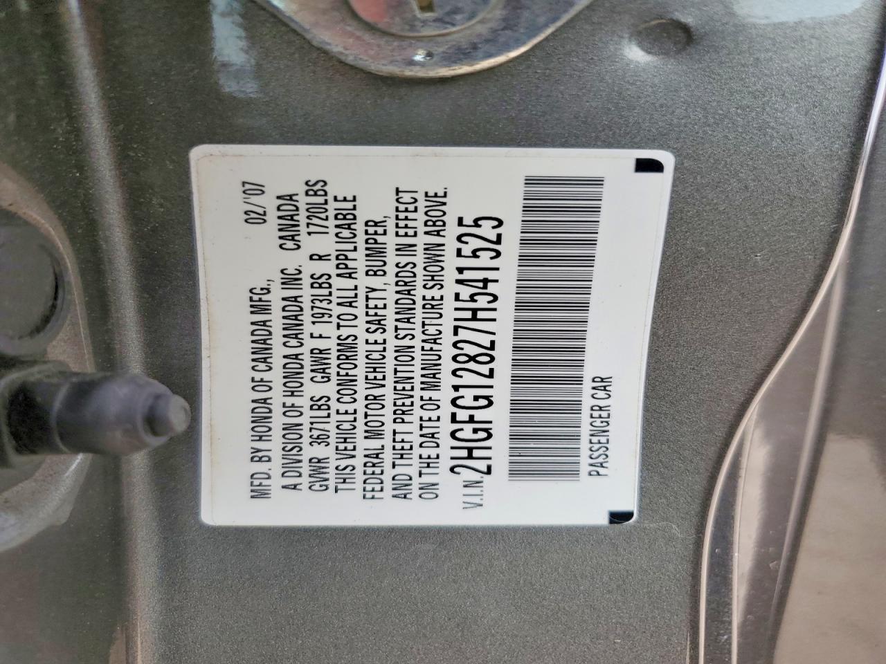2007 Honda Civic Gray vin: 2HGFG12827H541525