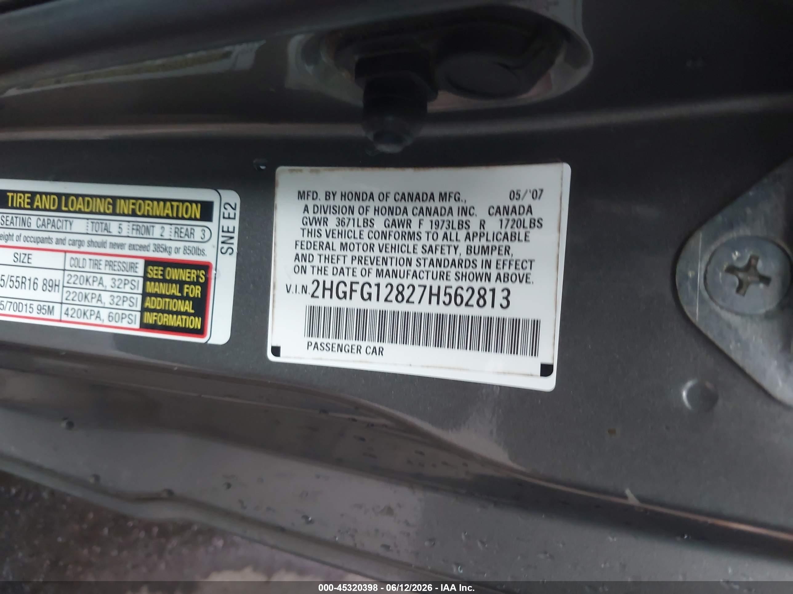 2007 Honda Civic Ex Brown vin: 2HGFG12827H562813