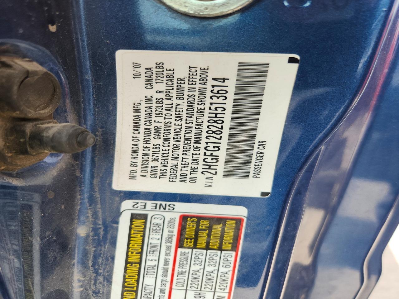 2008 Honda Civic Ex Blue vin: 2HGFG12828H513614