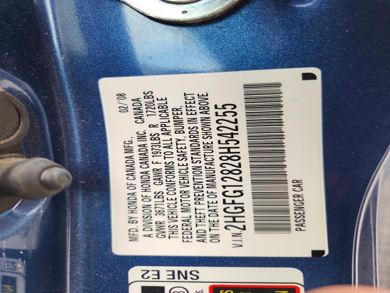 2008 Honda Civic Ex Blue vin: 2HGFG12828H542255