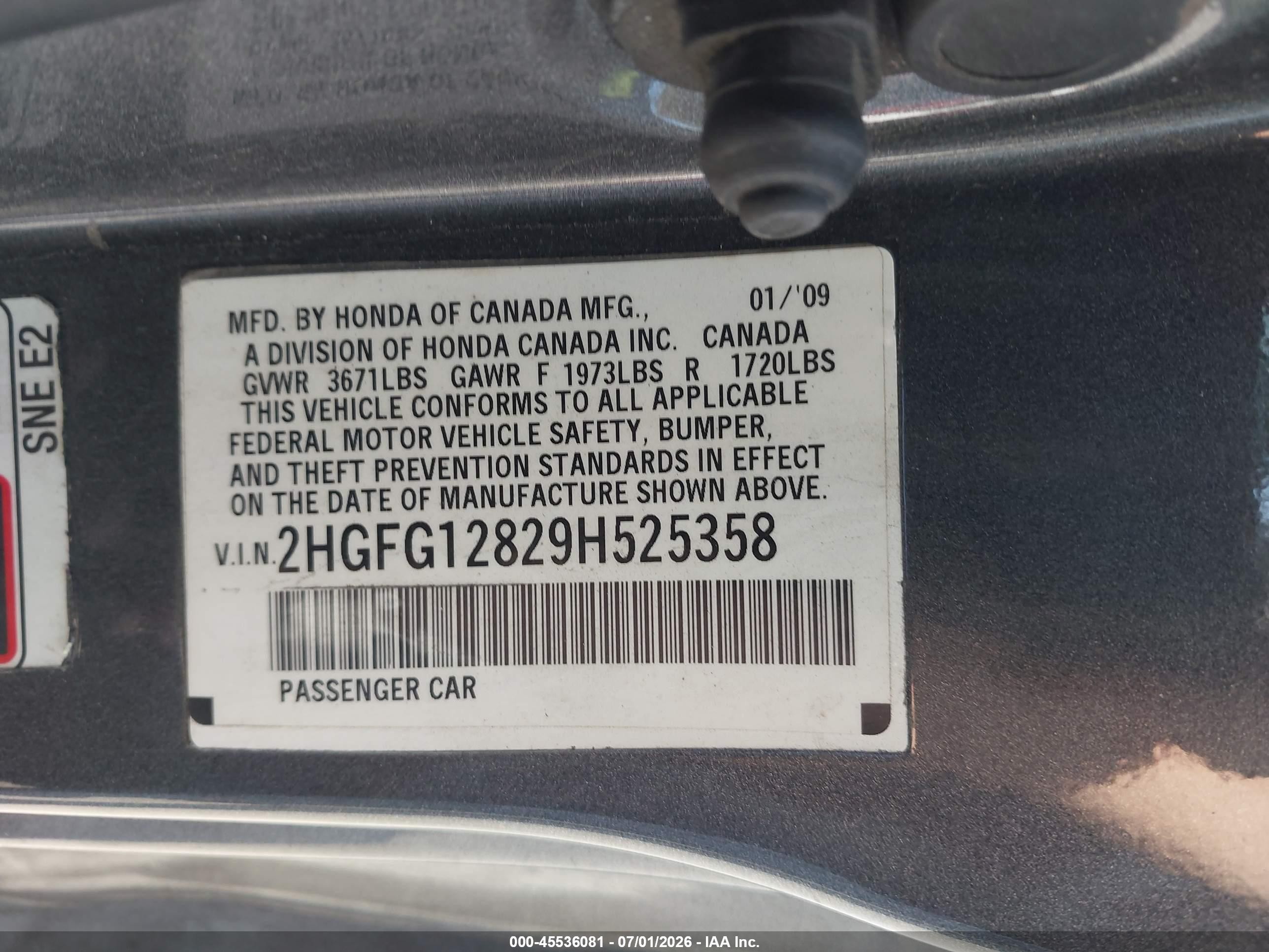 2009 Honda Civic Ex Gray vin: 2HGFG12829H525358