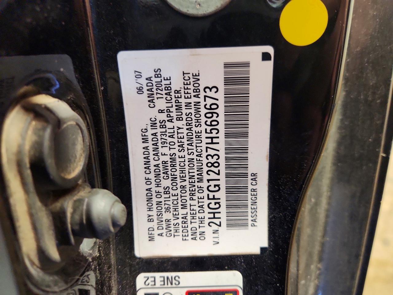 2007 Honda Civic Ex Black vin: 2HGFG12837H569673